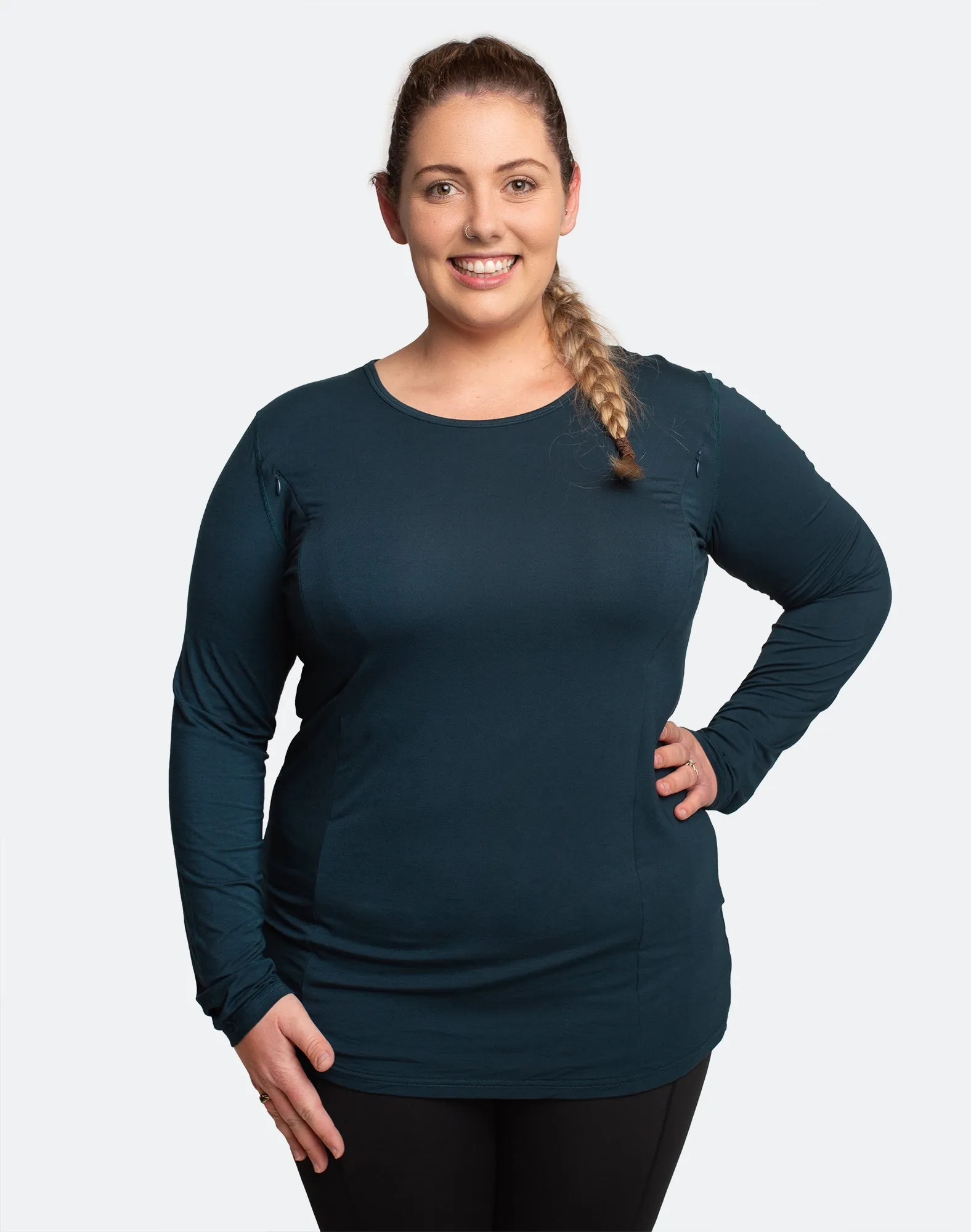 ** CLEARANCE ** Maternity Top - Bamboo Long Sleeve Peacock