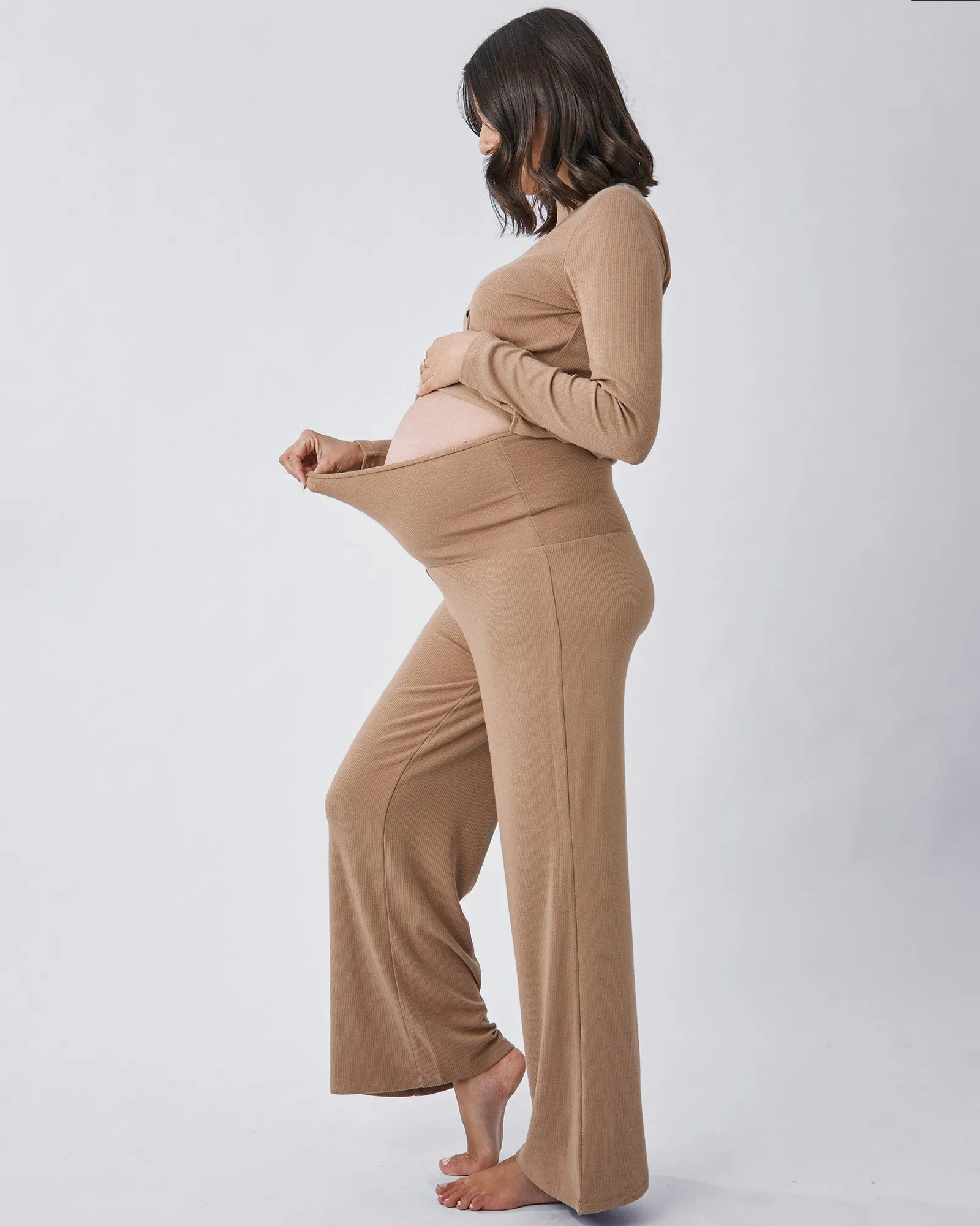 3-Piece Isabelle Maternity Sleepwear PJ set-Taupe