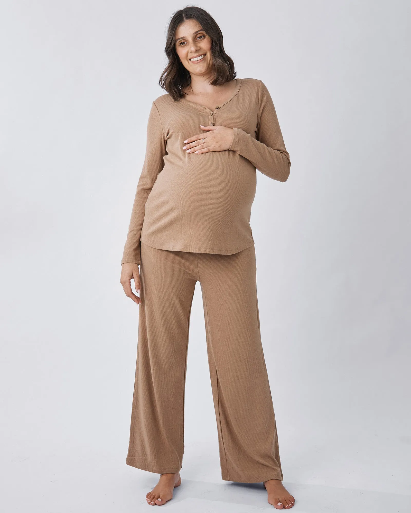 3-Piece Isabelle Maternity Sleepwear PJ set-Taupe