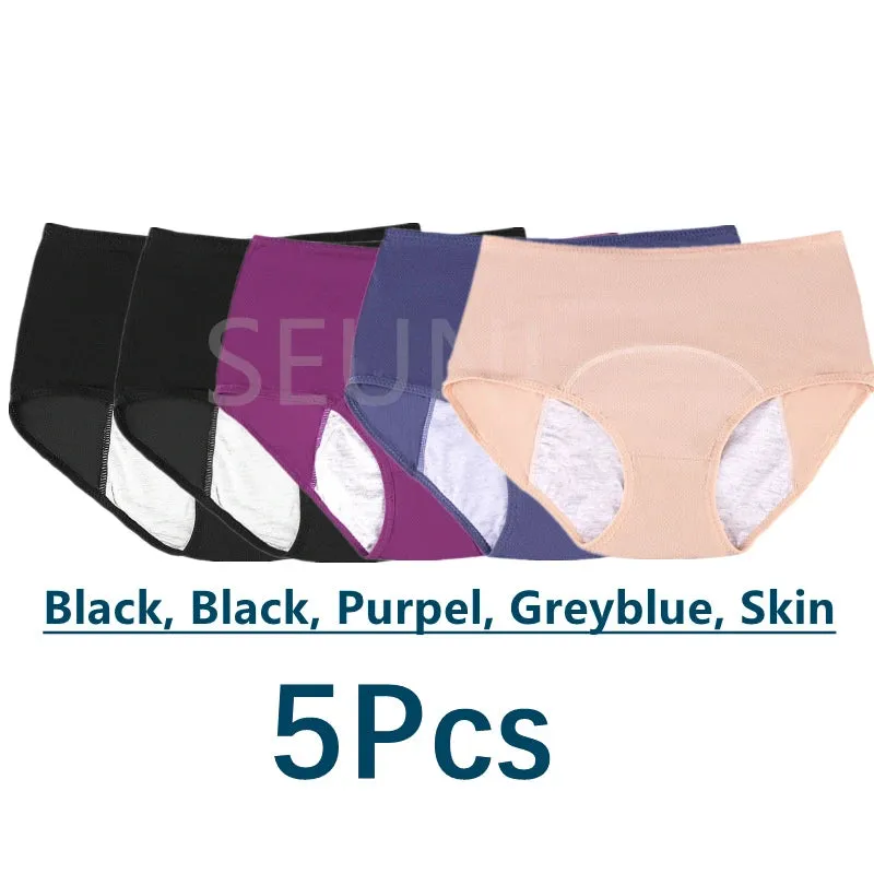 5 Pcs/Pack Menstrual Period Panties Women Leak Proof Cotton Comfort Incontinence Briefs High Waist .