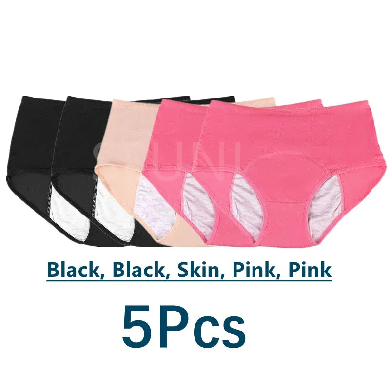 5 Pcs/Pack Menstrual Period Panties Women Leak Proof Cotton Comfort Incontinence Briefs High Waist .