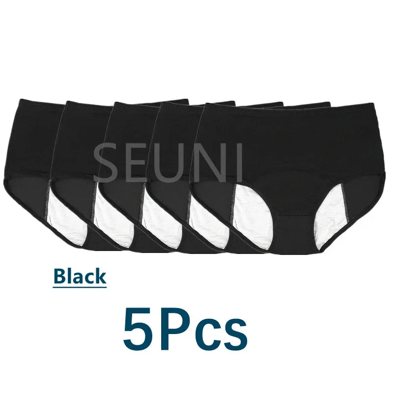 5 Pcs/Pack Menstrual Period Panties Women Leak Proof Cotton Comfort Incontinence Briefs High Waist .