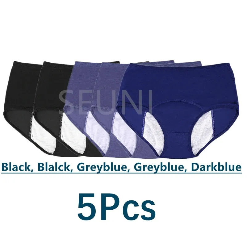 5 Pcs/Pack Menstrual Period Panties Women Leak Proof Cotton Comfort Incontinence Briefs High Waist .