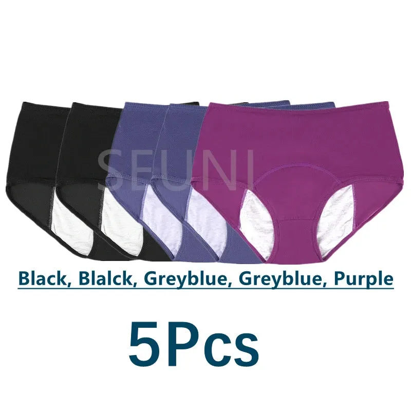 5 Pcs/Pack Menstrual Period Panties Women Leak Proof Cotton Comfort Incontinence Briefs High Waist .