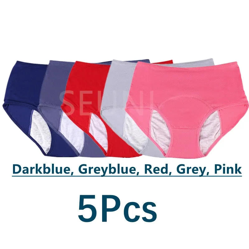 5 Pcs/Pack Menstrual Period Panties Women Leak Proof Cotton Comfort Incontinence Briefs High Waist .