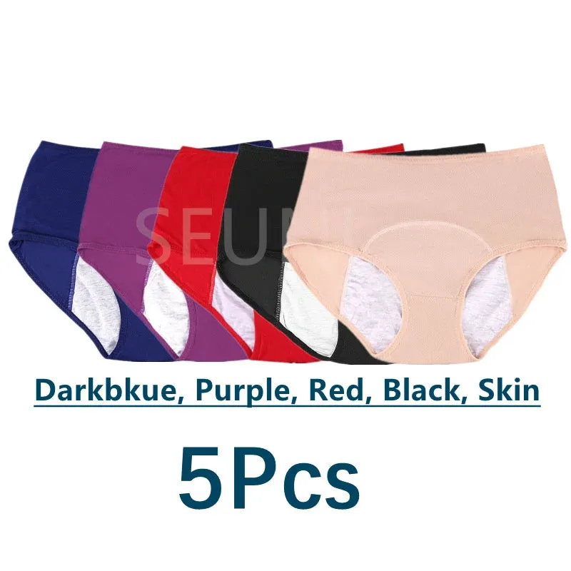 5 Pcs/Pack Menstrual Period Panties Women Leak Proof Cotton Comfort Incontinence Briefs High Waist .