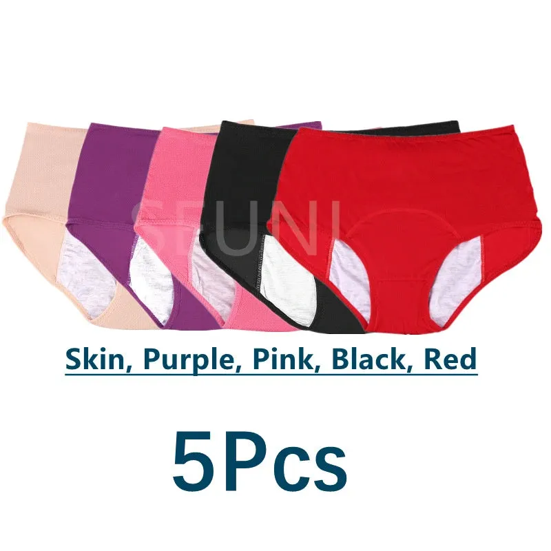 5 Pcs/Pack Menstrual Period Panties Women Leak Proof Cotton Comfort Incontinence Briefs High Waist .