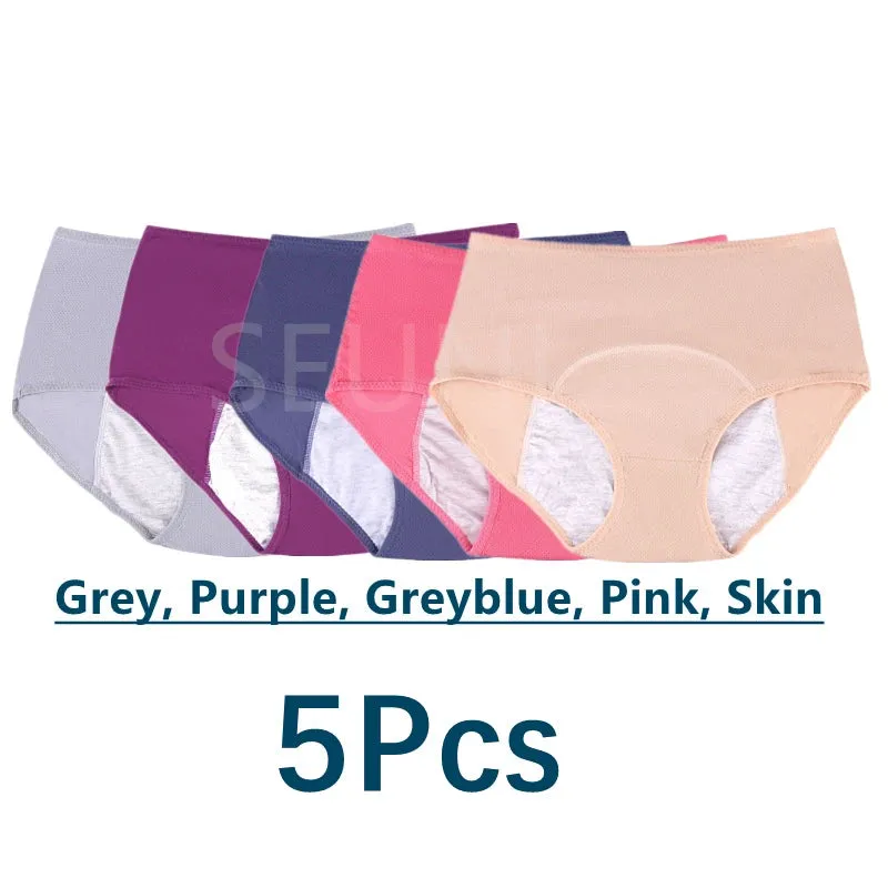 5 Pcs/Pack Menstrual Period Panties Women Leak Proof Cotton Comfort Incontinence Briefs High Waist .