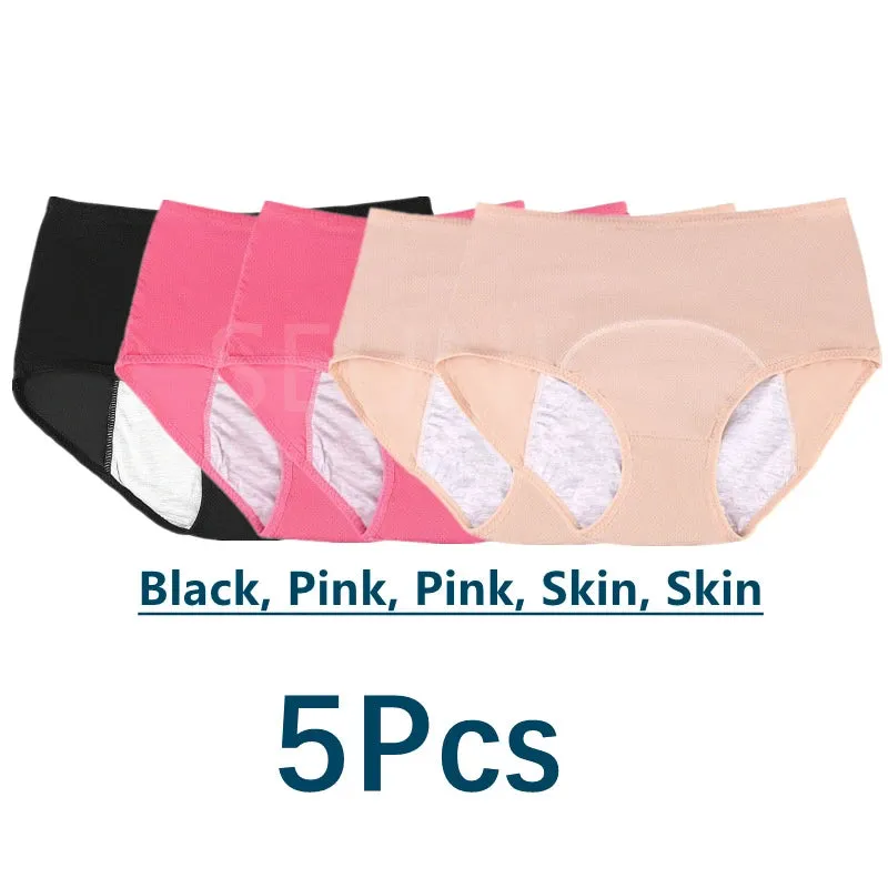 5 Pcs/Pack Menstrual Period Panties Women Leak Proof Cotton Comfort Incontinence Briefs High Waist .