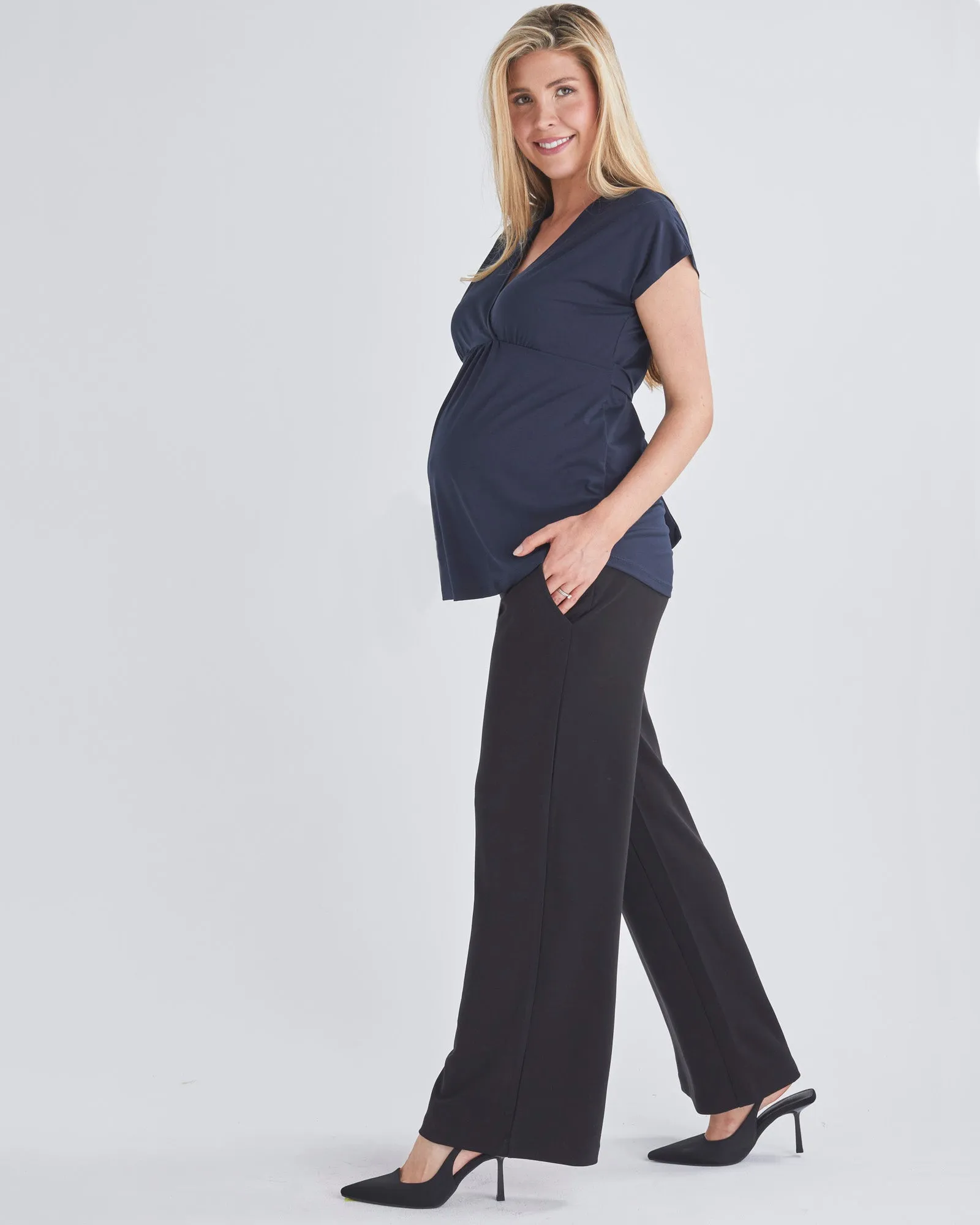 Adeline Maternity Crossover Work Top - Navy