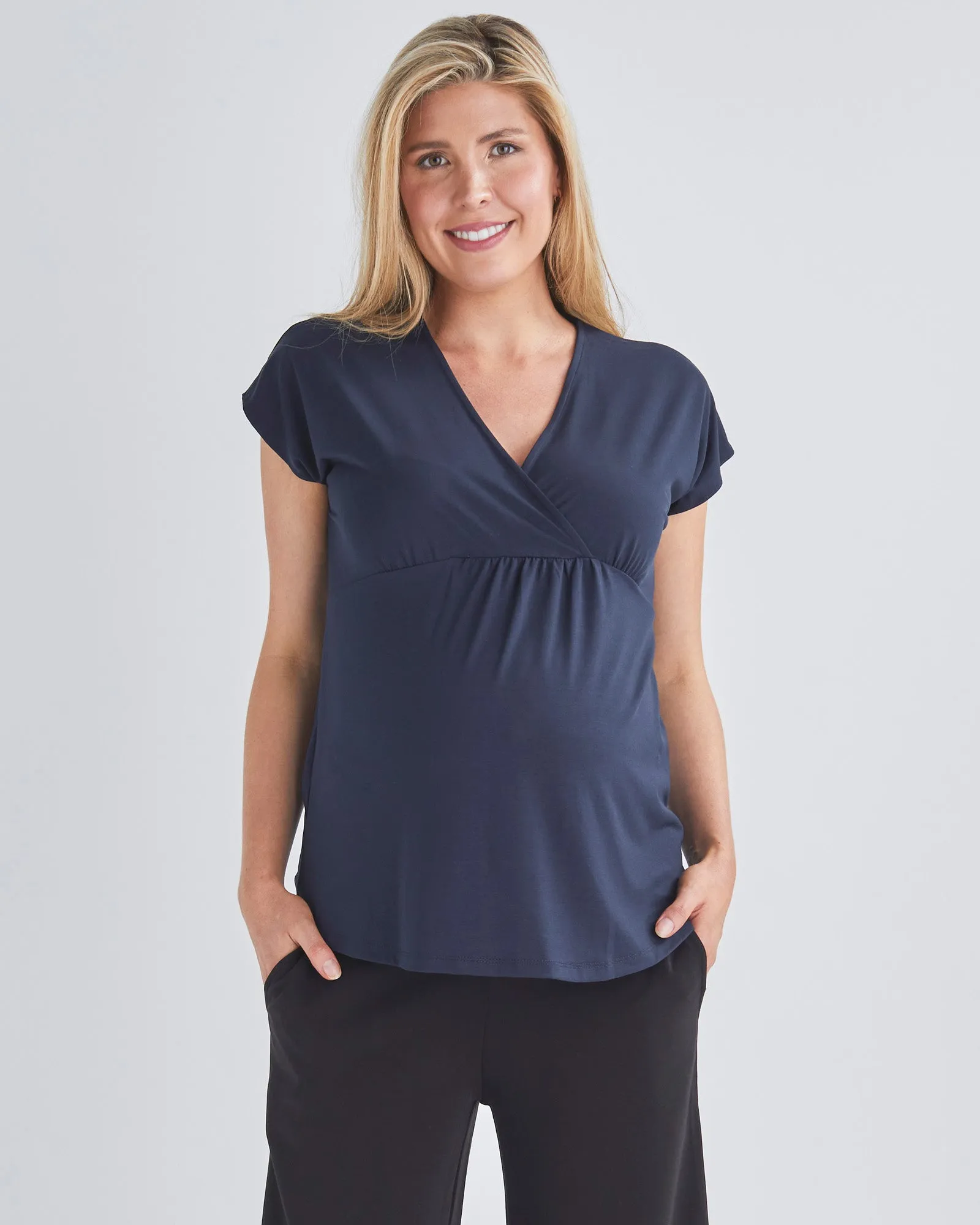 Adeline Maternity Crossover Work Top - Navy