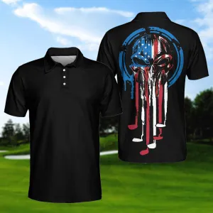 American Skull Golf Clubs Set Short Sleeve Black Golf Polo Shirt, Wet Paint American Flag Polo Shirt, Best Golf Shirt For Men Coolspod