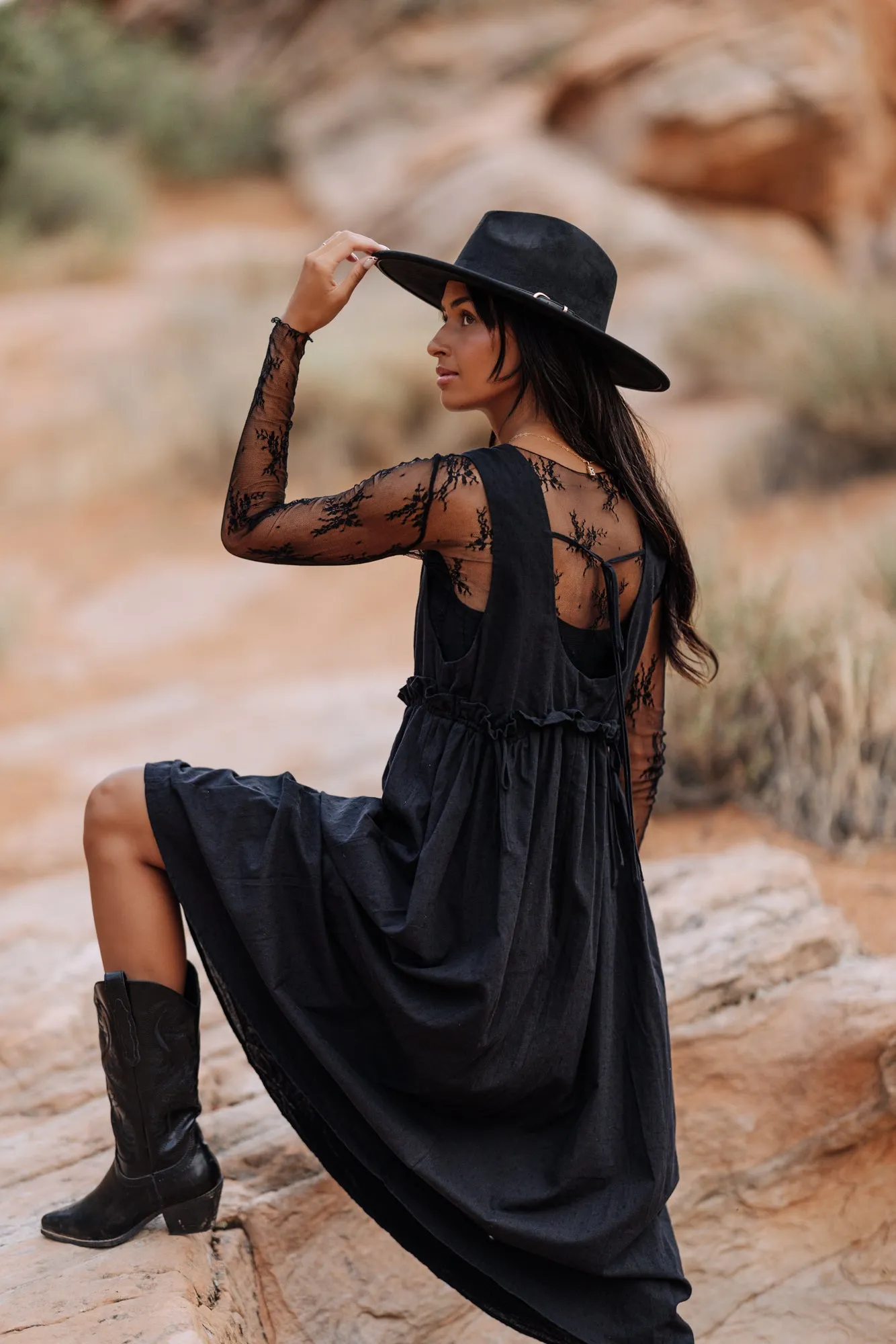 Arey Overall Dress in Black - Coming Soon