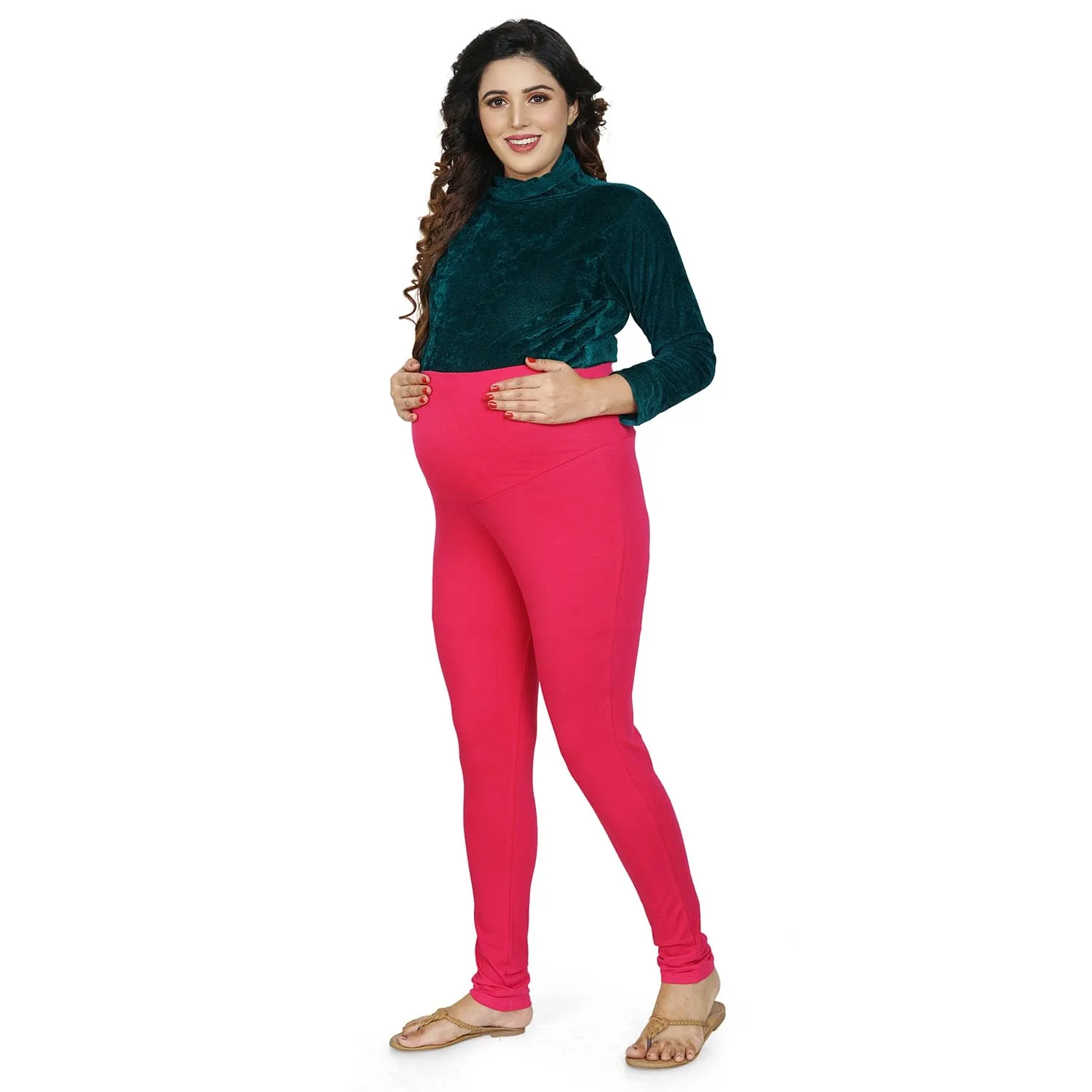 Baby Moo Soft And Comfy Full Length Maternity Leggings Solid - Pink