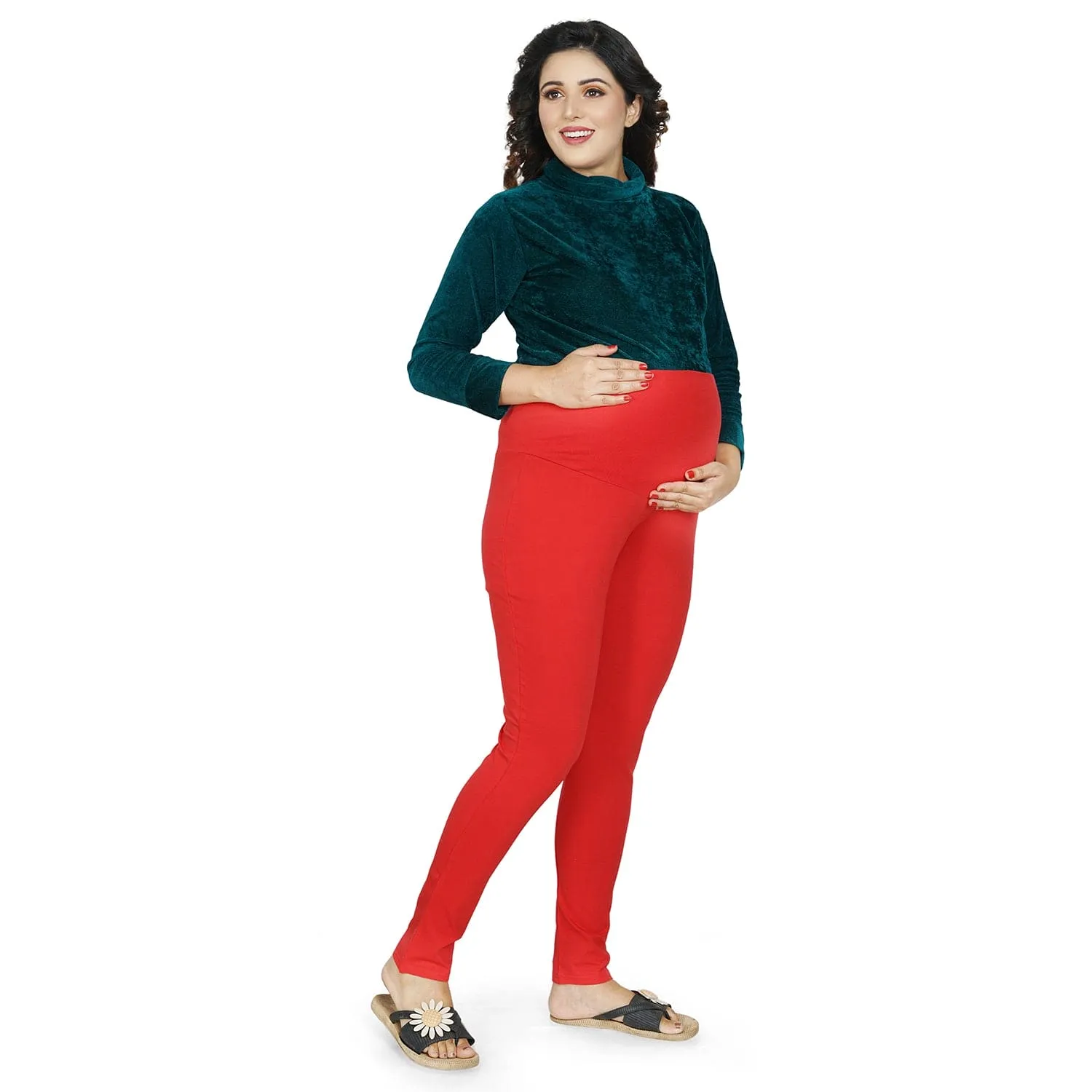 Baby Moo Soft And Comfy Full Length Maternity Leggings Solid - Red