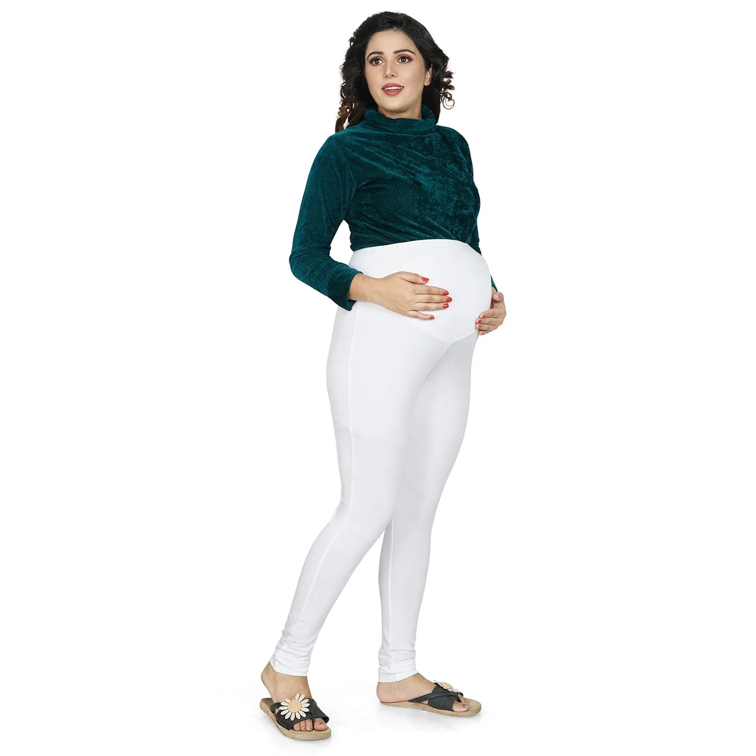 Baby Moo Soft And Comfy Full Length Maternity Leggings Solid - White