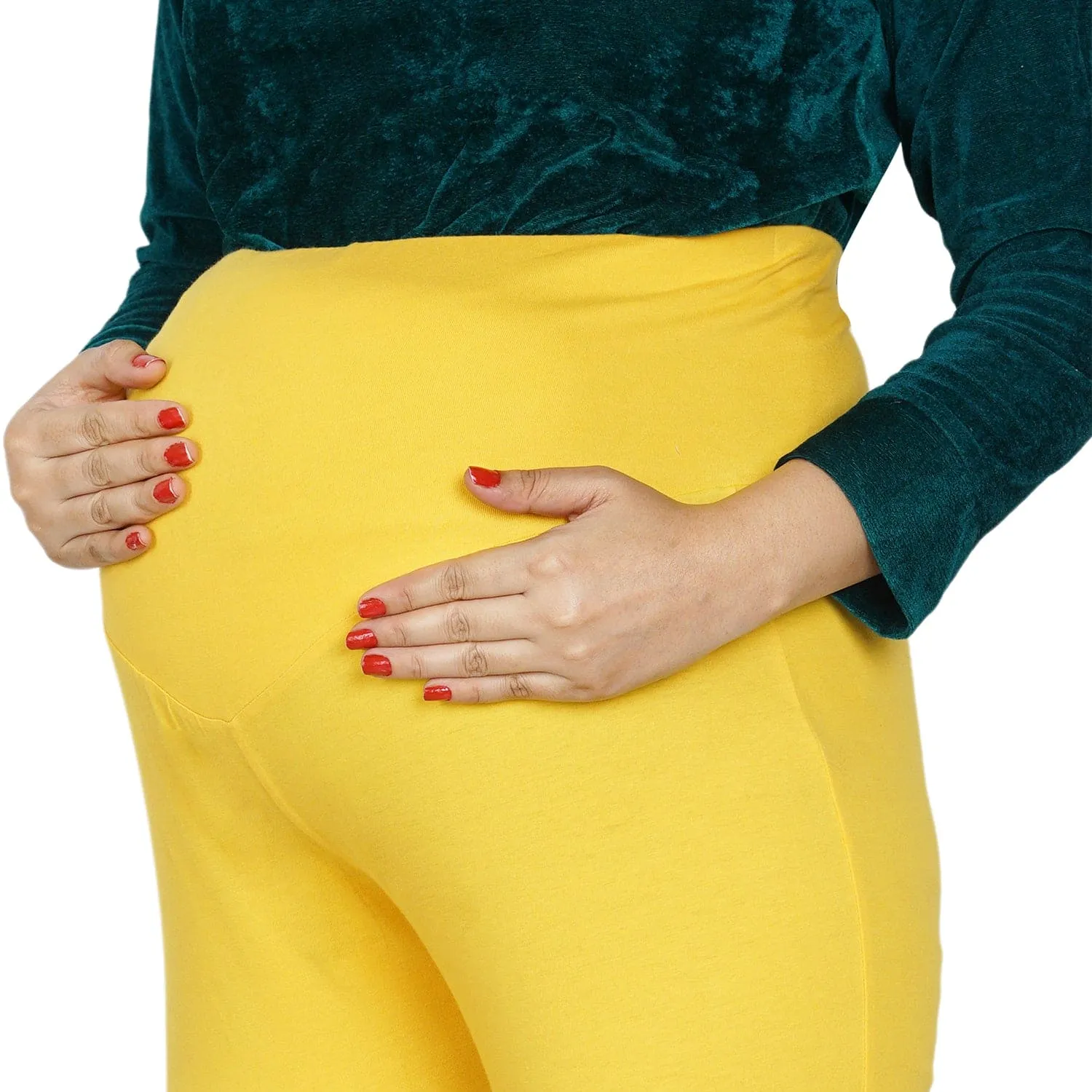 Baby Moo Soft And Comfy Full Length Maternity Leggings Solid - Yellow