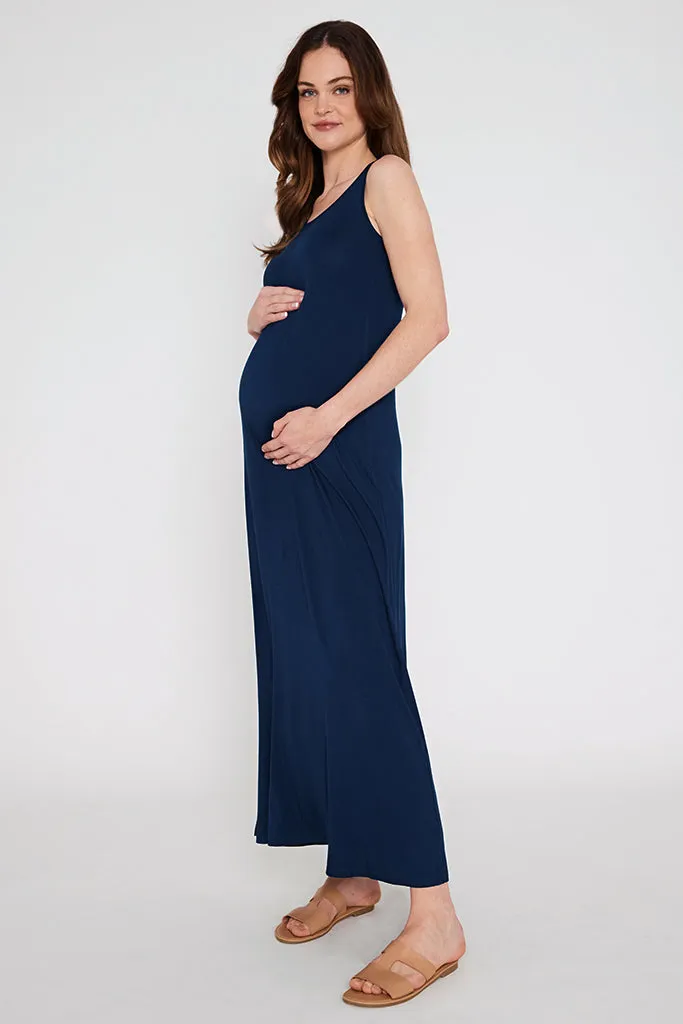 Bamboo Maxi Maternity Dress - Navy