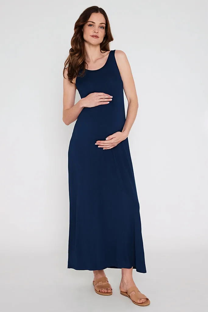 Bamboo Maxi Maternity Dress - Navy