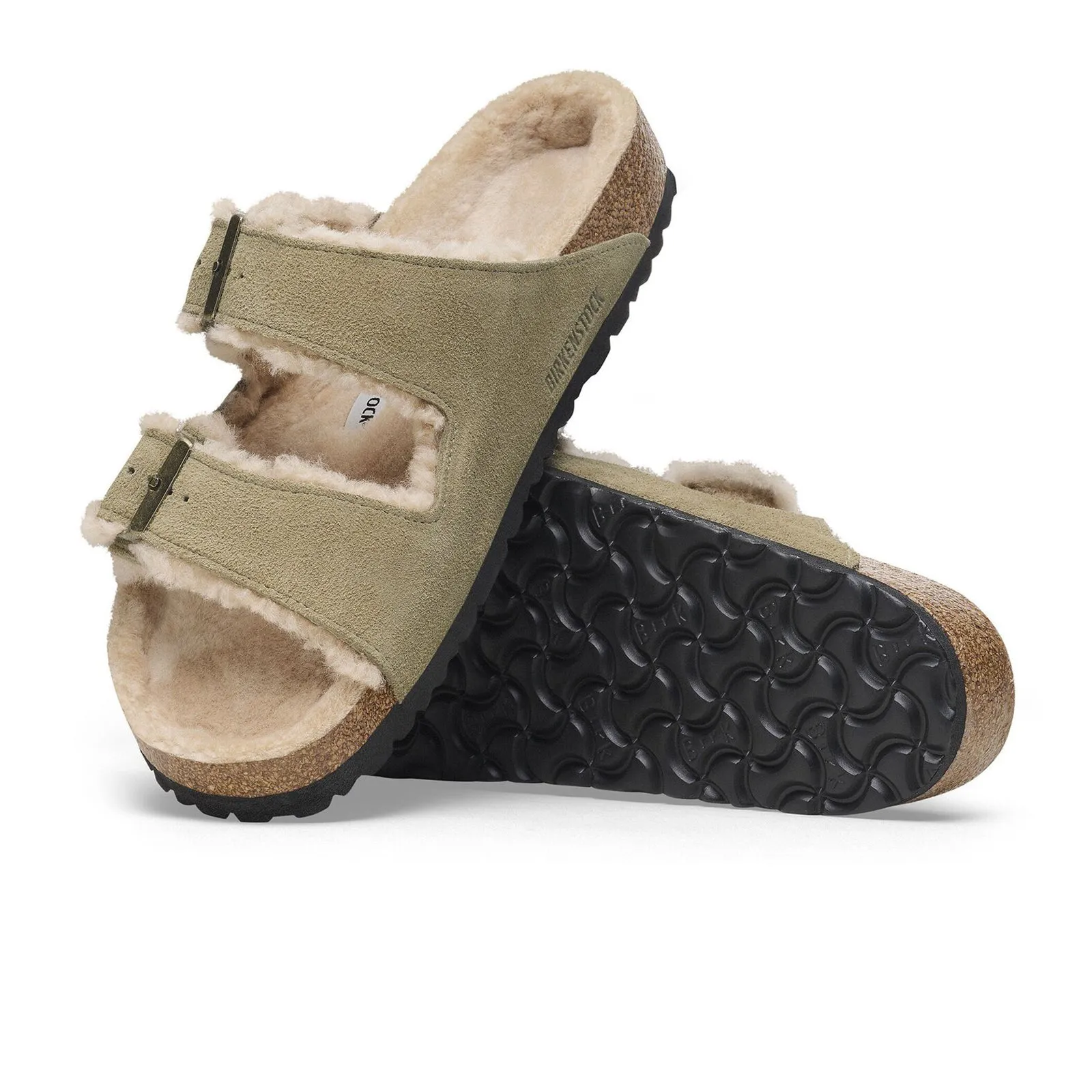 Birkenstock Arizona Slide Sandal (Women) - Taupe Suede/Sandcastle Shearling