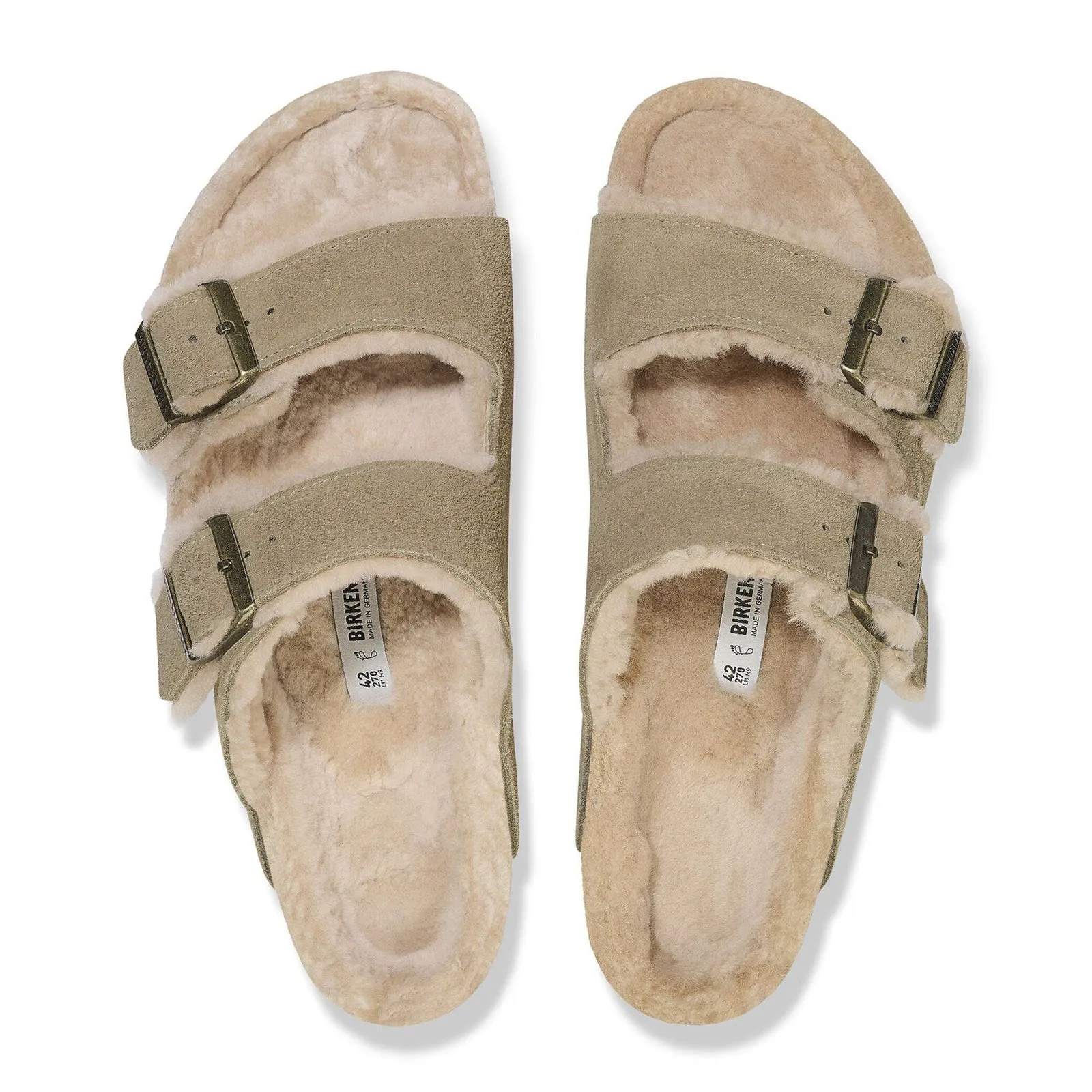 Birkenstock Arizona Slide Sandal (Women) - Taupe Suede/Sandcastle Shearling