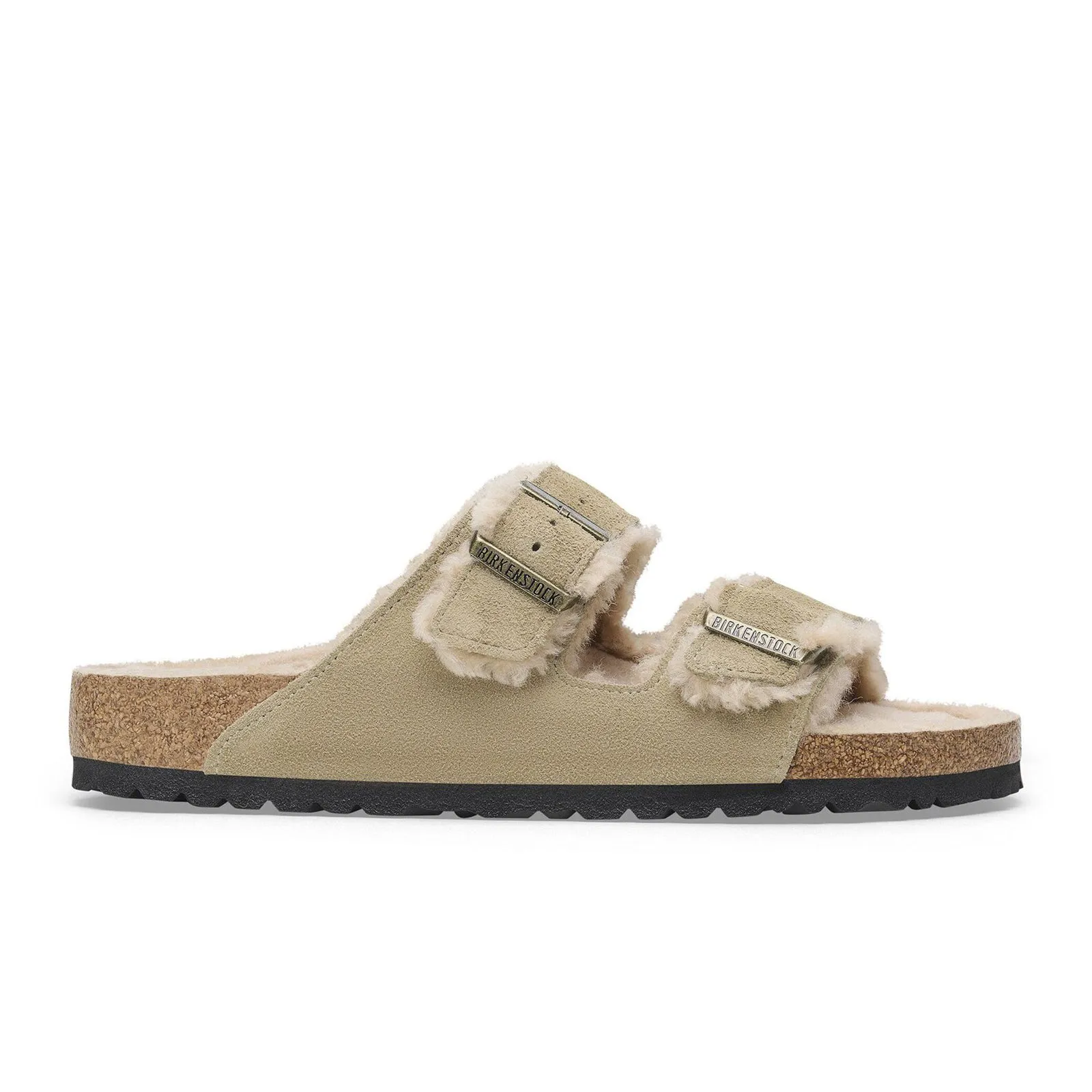 Birkenstock Arizona Slide Sandal (Women) - Taupe Suede/Sandcastle Shearling