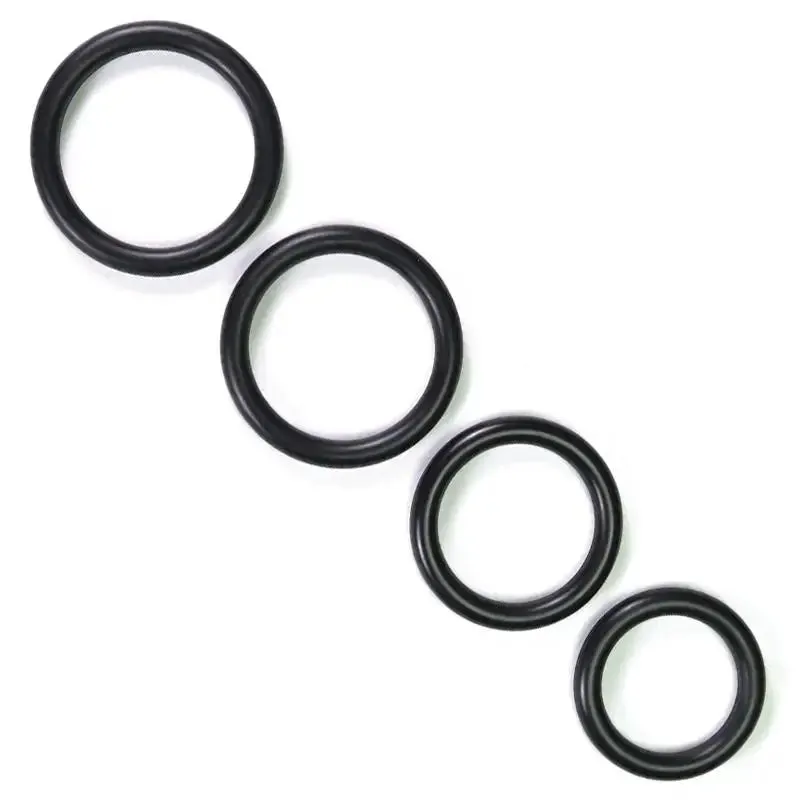 Black 4-piece Set of Stretchy Rubber Cock Love Rings for Men