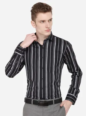 Black & Grey Striped Slim Fit Formal Shirt | JadeBlue