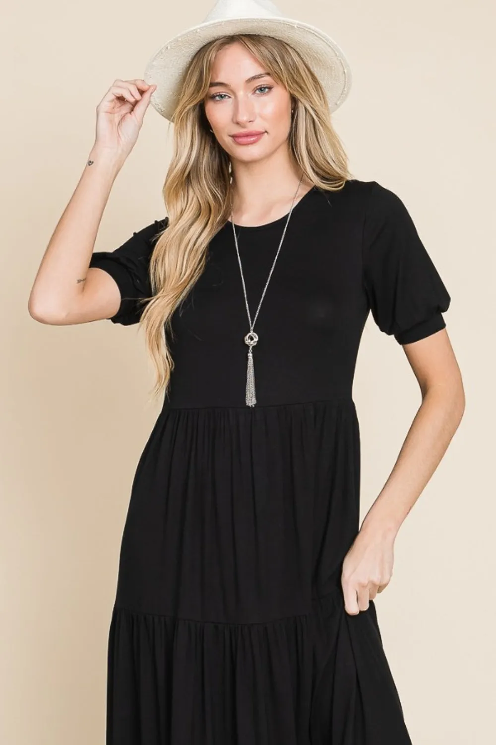 Black Short Sleeve Tiered Maxi Dress (Online Exclusive)