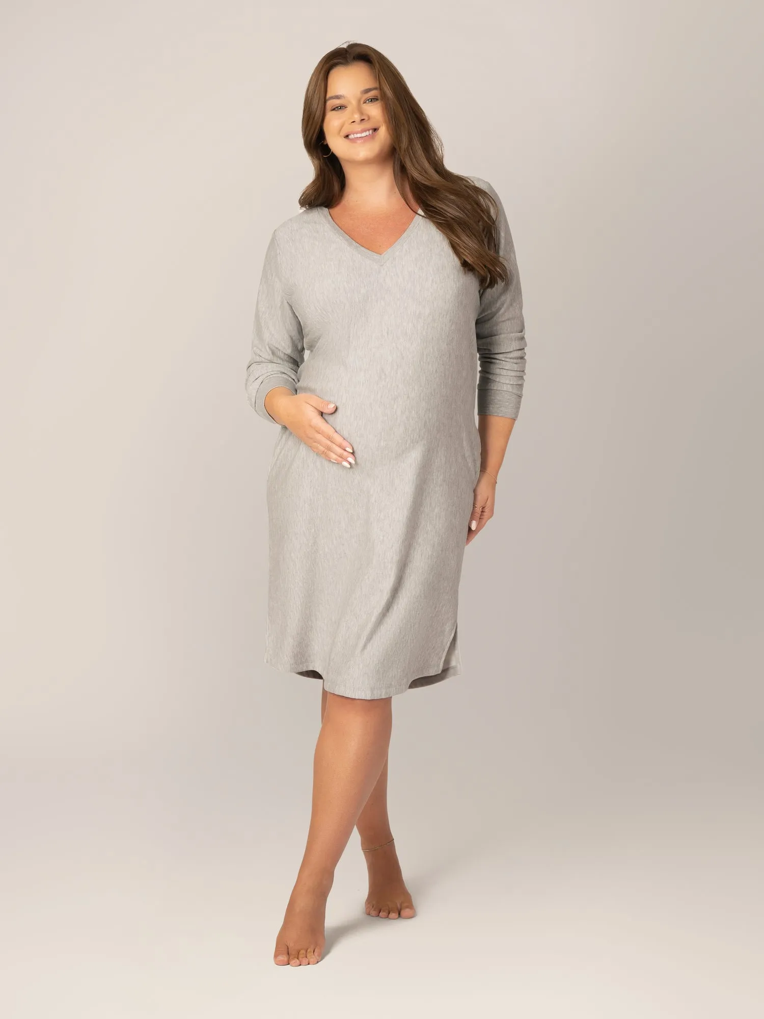 Blake Oversized Maternity & Nursing Lounge Dress | Grey Heather