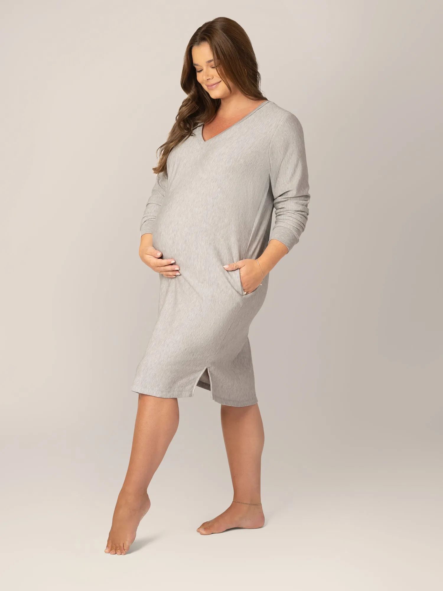 Blake Oversized Maternity & Nursing Lounge Dress | Grey Heather