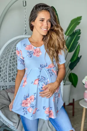 Blue Floral Maternity Top