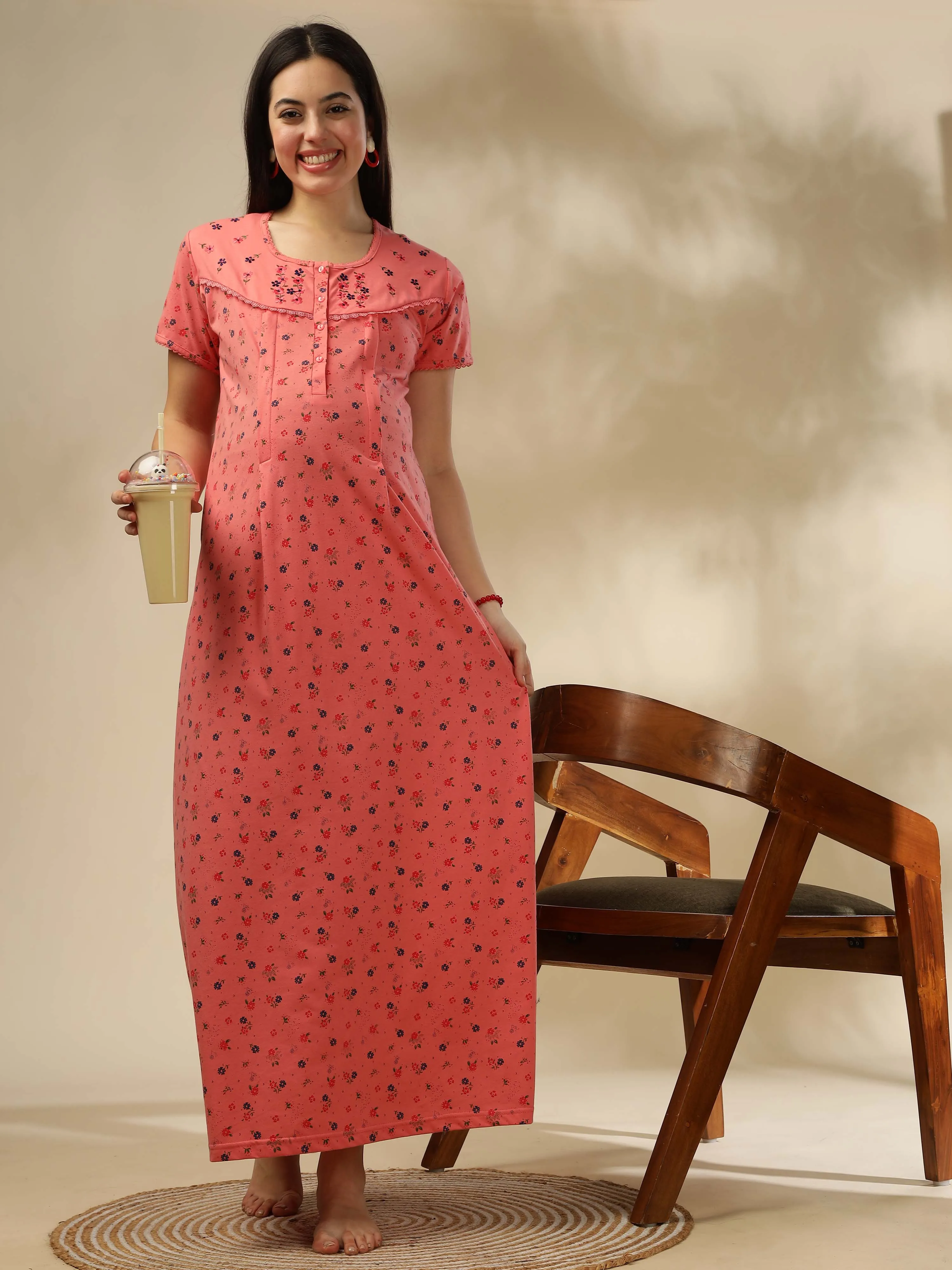 Brighten your nights with our Georgia Peach Maternity Nightdress