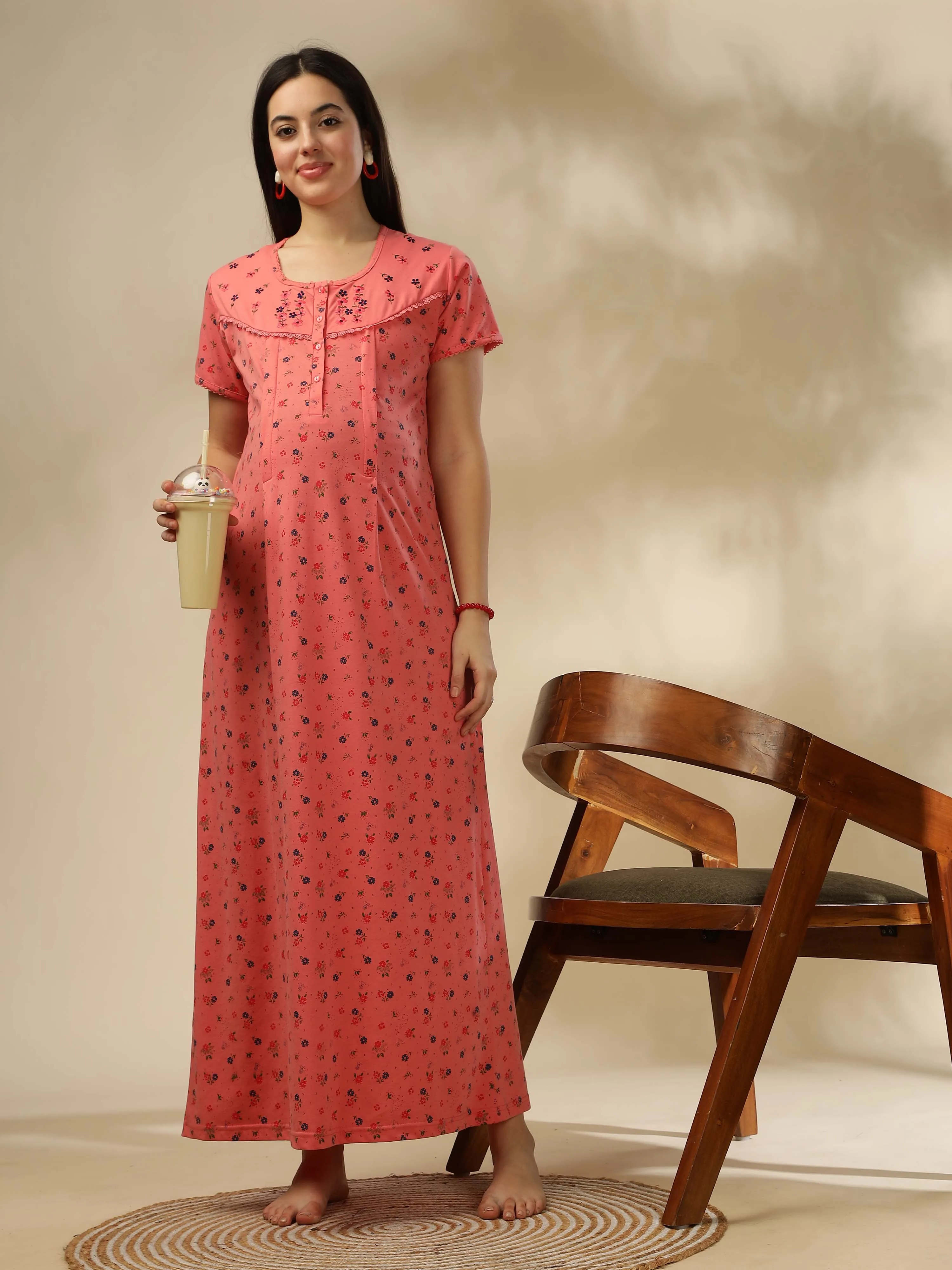 Brighten your nights with our Georgia Peach Maternity Nightdress