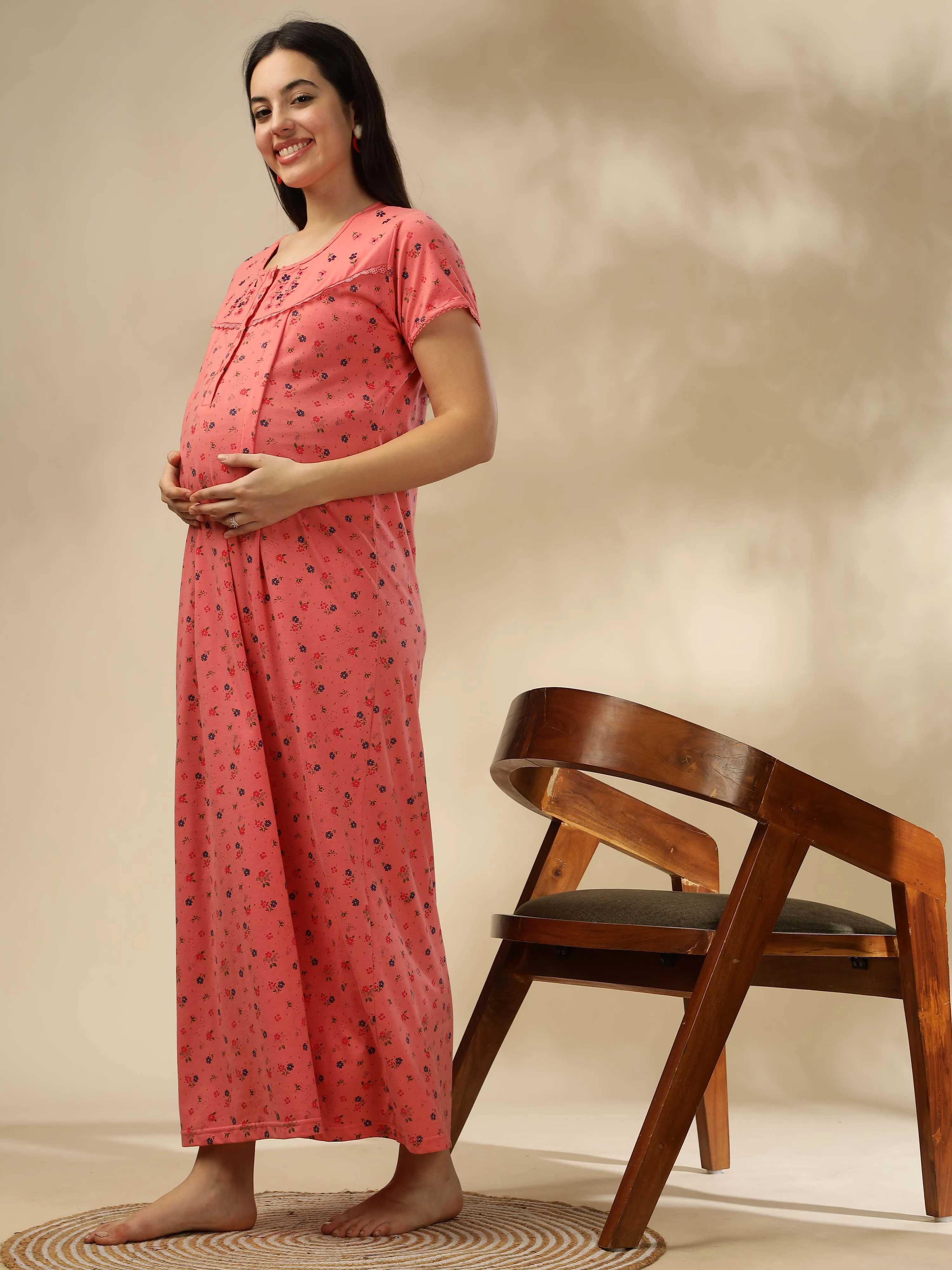 Brighten your nights with our Georgia Peach Maternity Nightdress