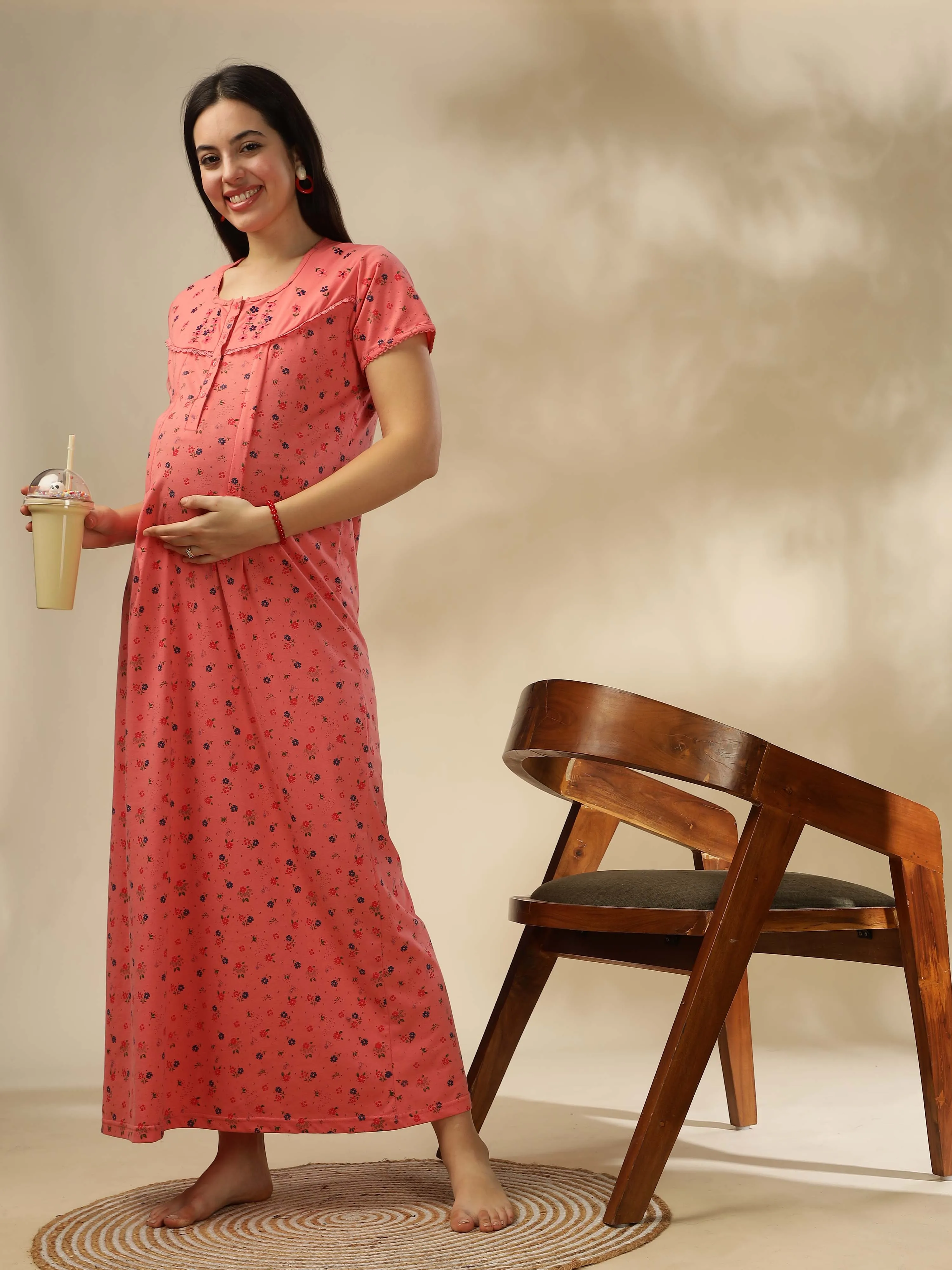 Brighten your nights with our Georgia Peach Maternity Nightdress