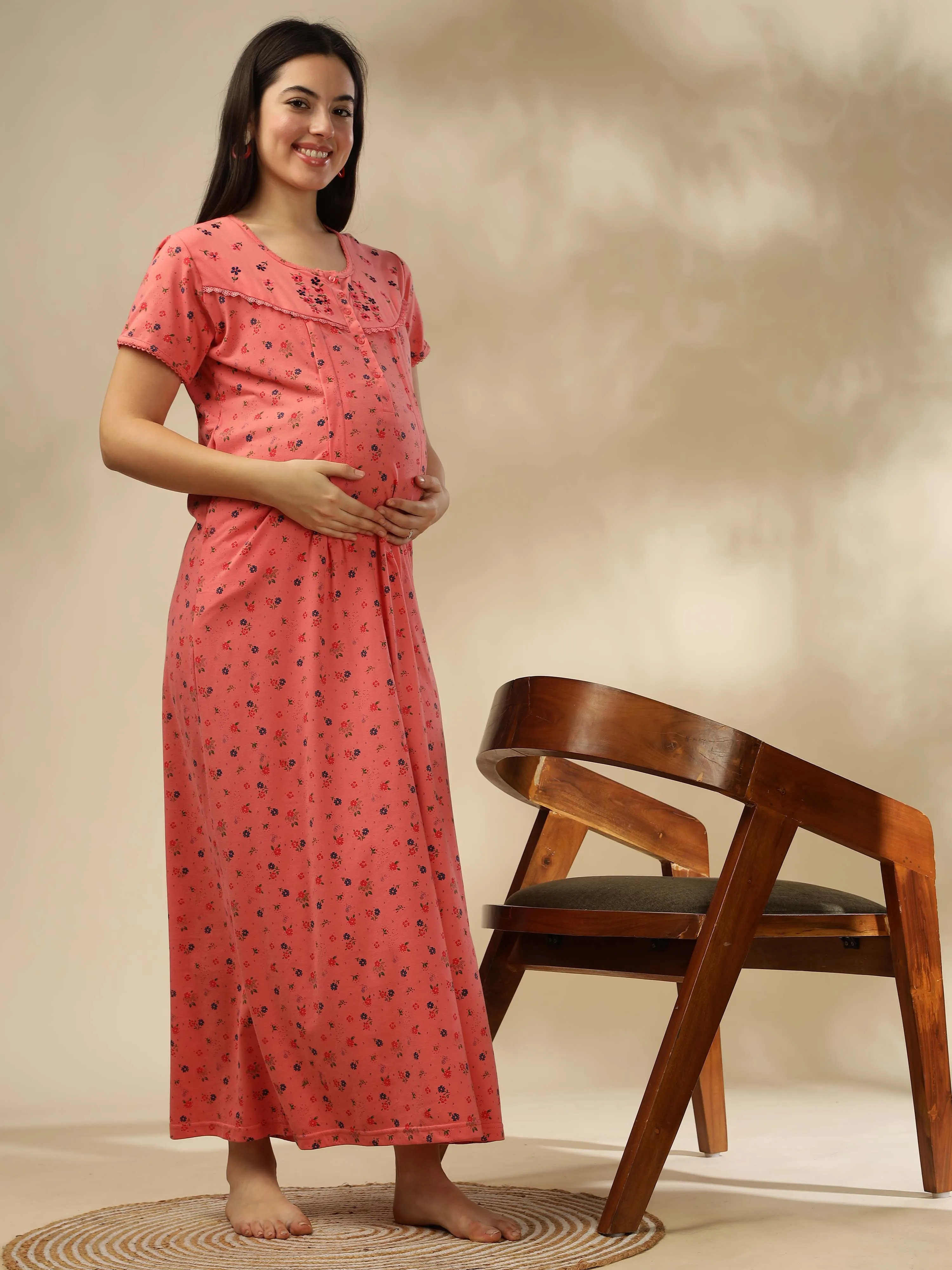 Brighten your nights with our Georgia Peach Maternity Nightdress