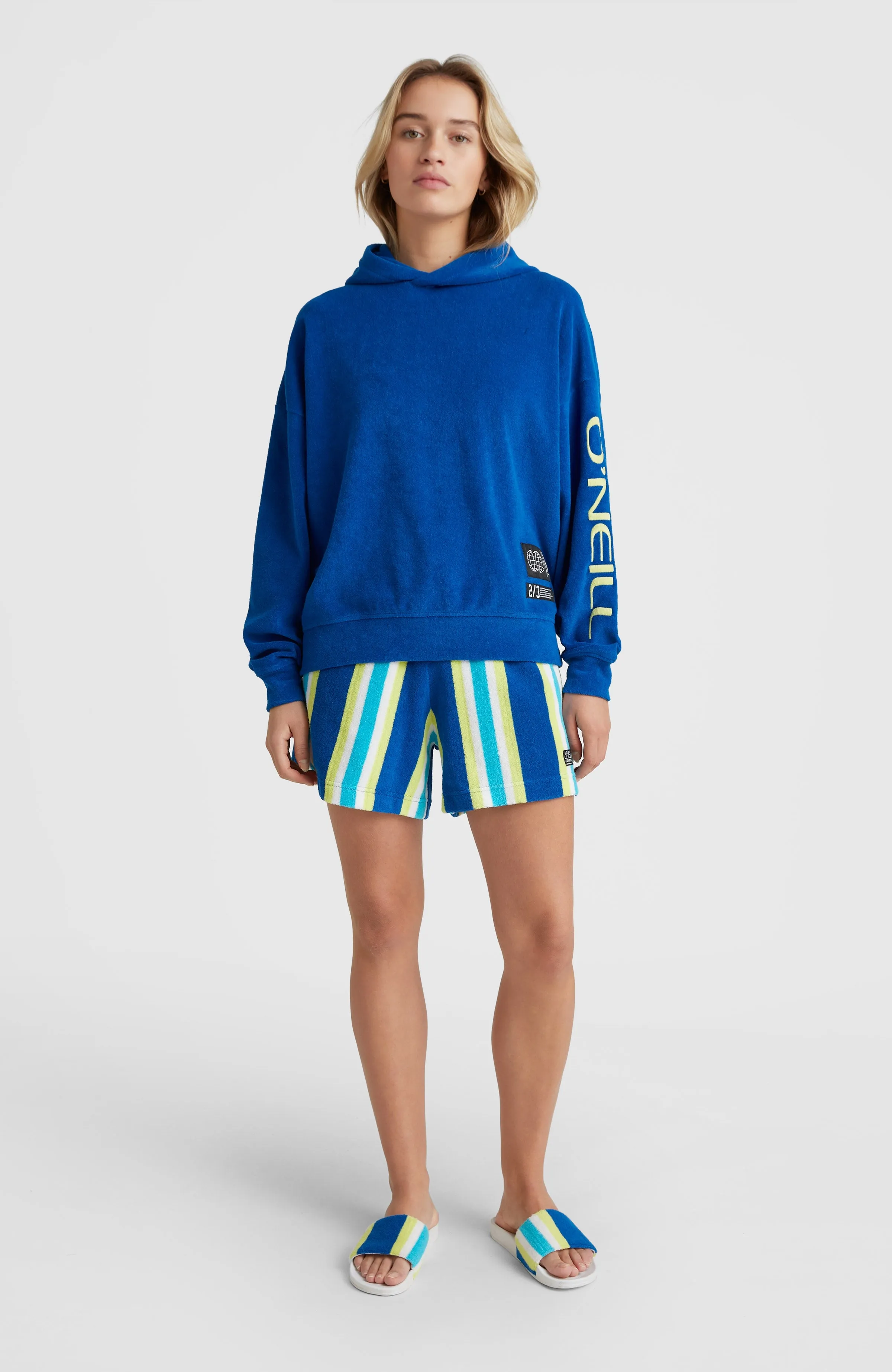 Brights Terry High-Waist Sweatshorts | Blue Towel Stripe