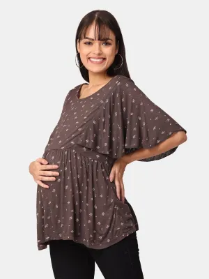 Cocoa Floral Print Maternity and Nursing Top