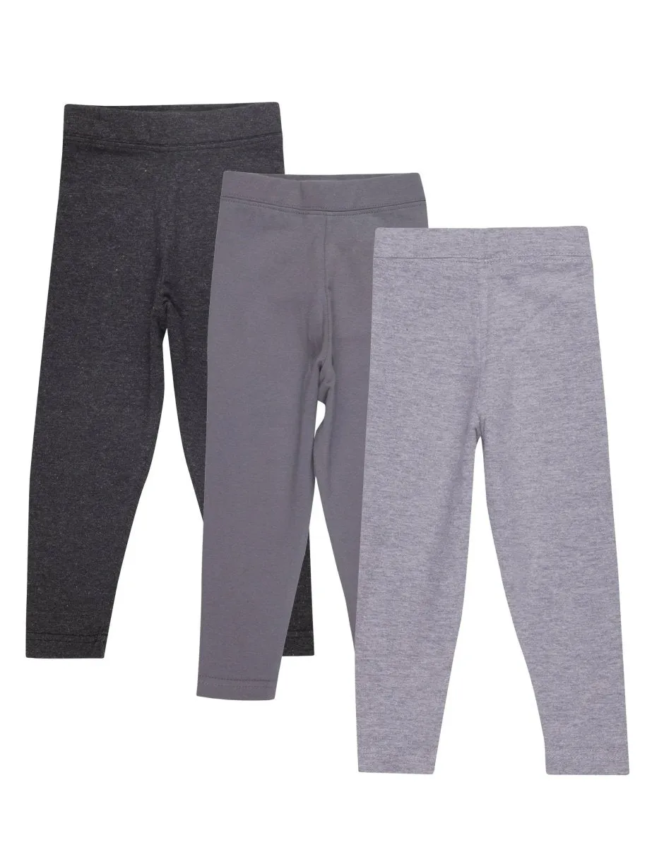 Combo of 3 Girls Full Length Leggings-Frost Grey, Charcoal Grey and Grey