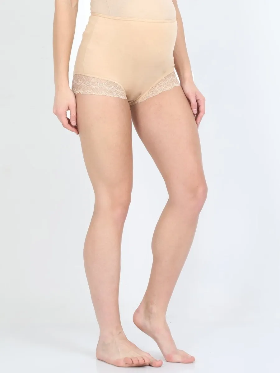 Combo of  Beige Maternity Over belly High Waist Lace Panty and Maternity Nursing Sleep Bra