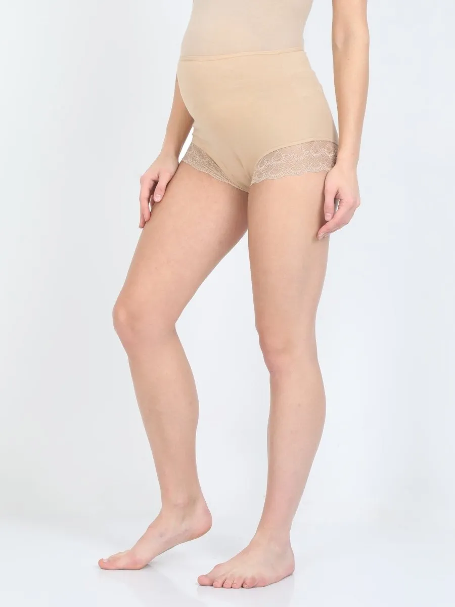 Combo of  Beige Maternity Over belly High Waist Lace Panty and Maternity Nursing Sleep Bra