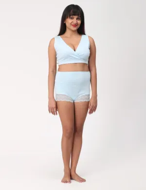 Combo of Sky Blue High Waist Lace Panty and Maternity Nursing Sleep Bra