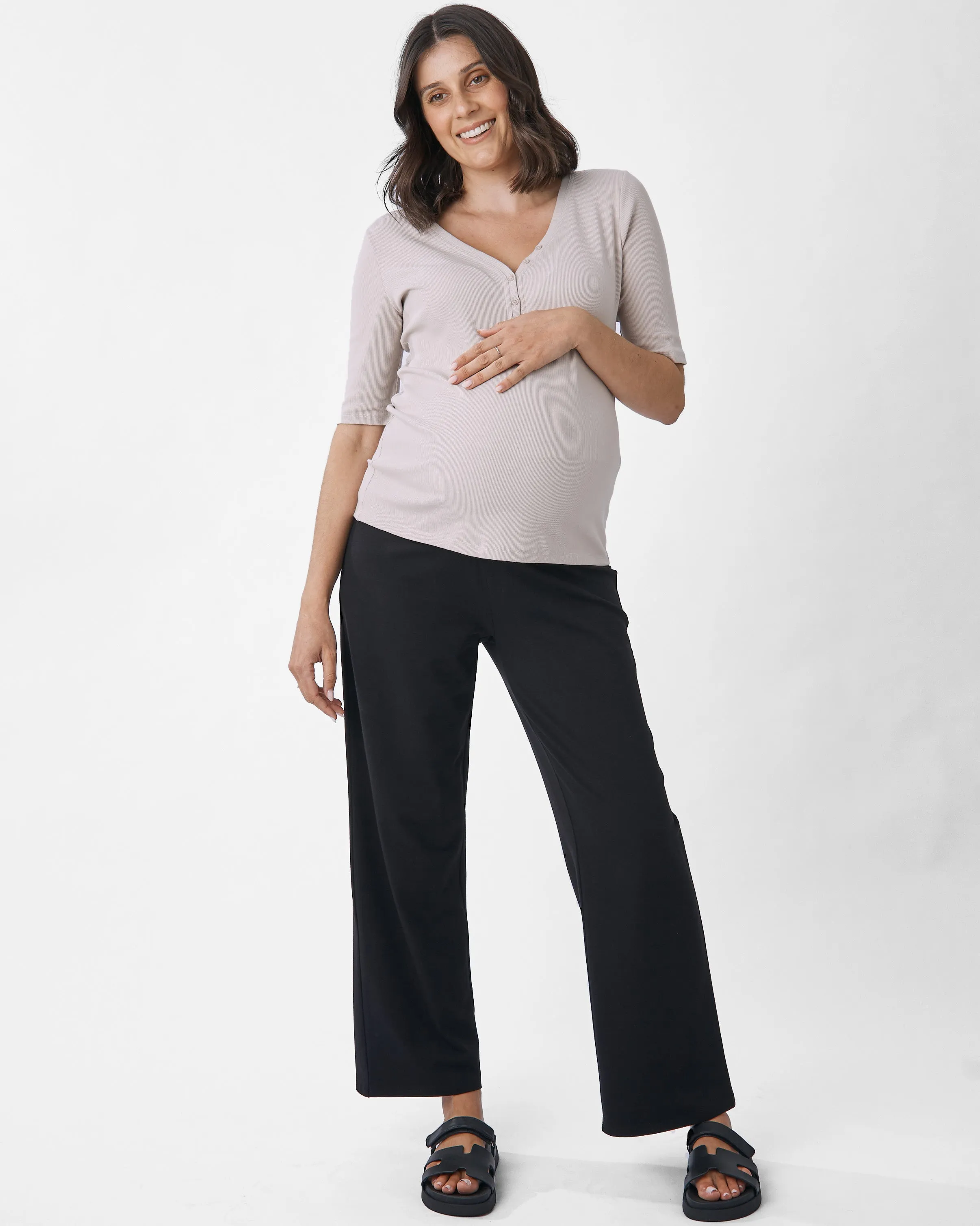 Comfortably Chic Maternity Henley Top in Wolf White