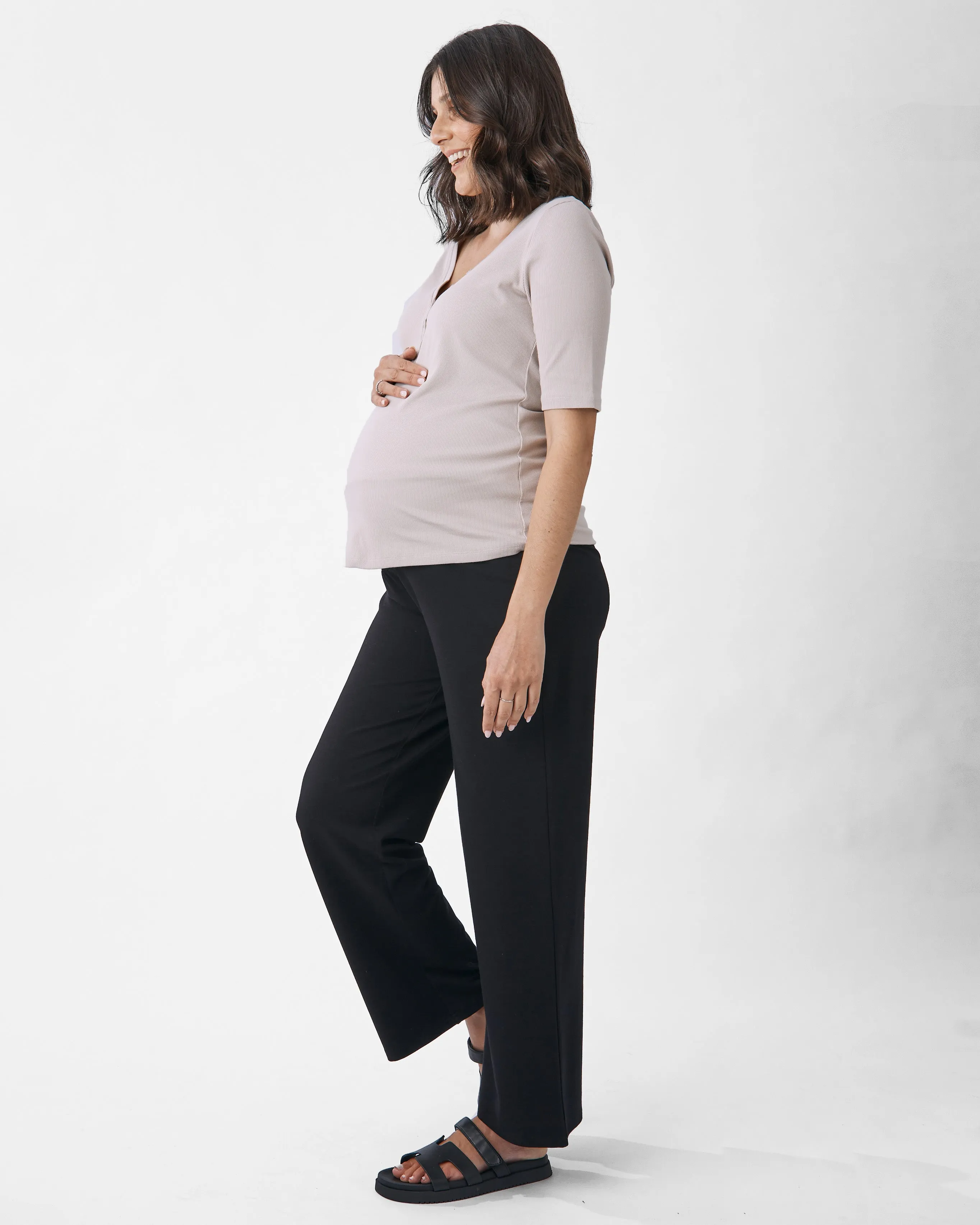 Comfortably Chic Maternity Henley Top in Wolf White