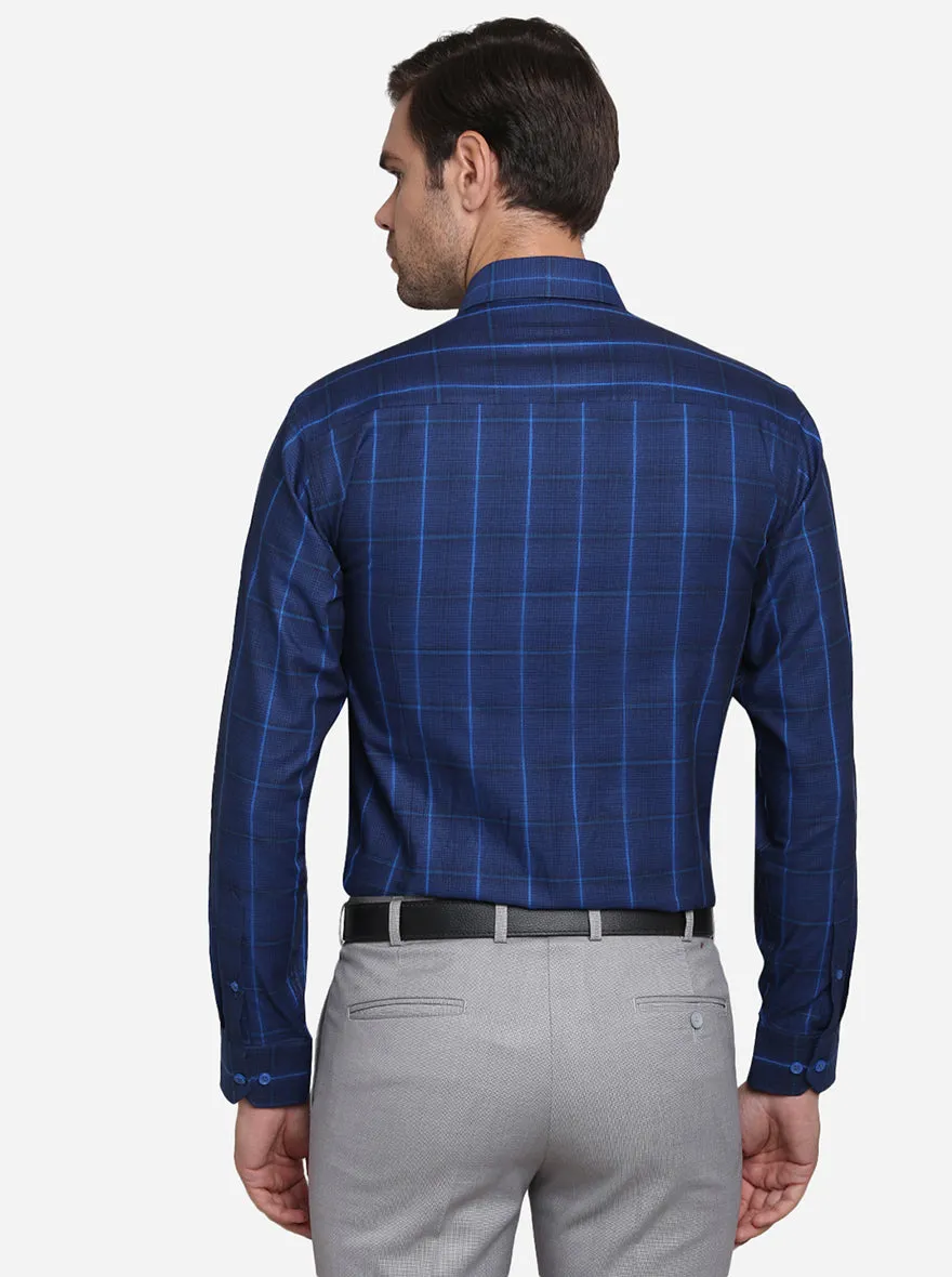 Dark Blue Checked Slim Fit Formal Shirt | JadeBlue