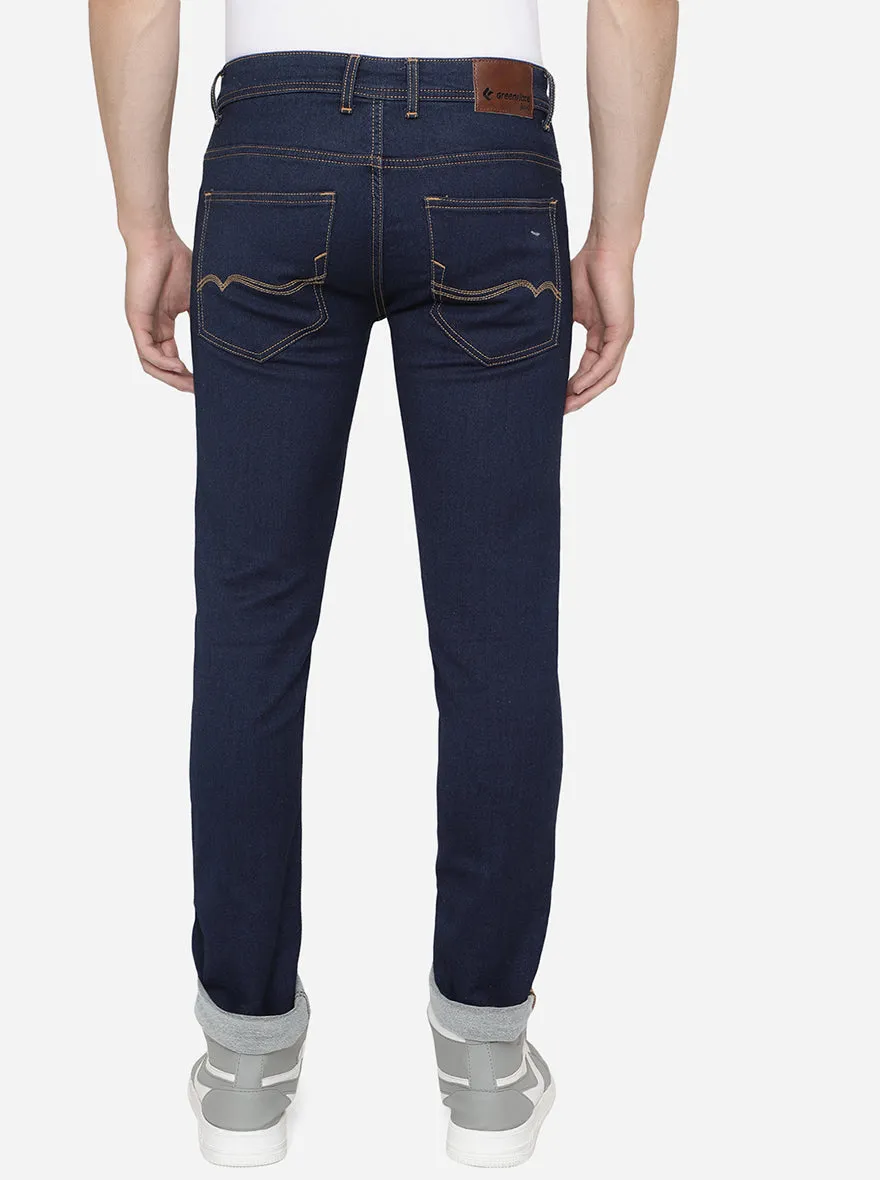 Dark Indigo Blue Washed Narrow Fit Jeans | Greenfibre