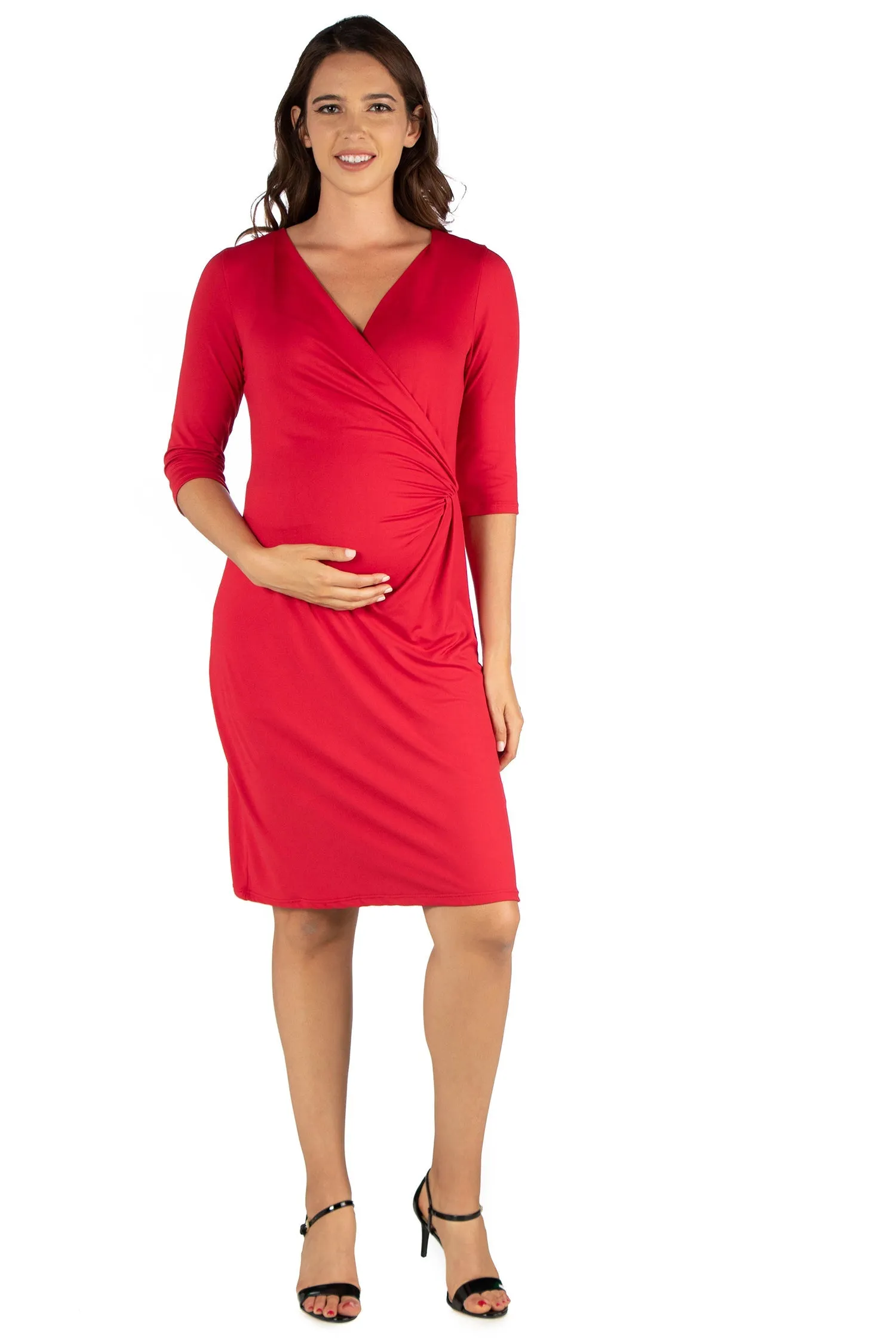 Draped in Style Knee Length V Neck Maternity Dress