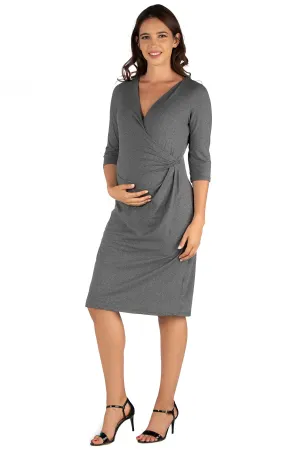 Draped in Style Knee Length V Neck Maternity Dress