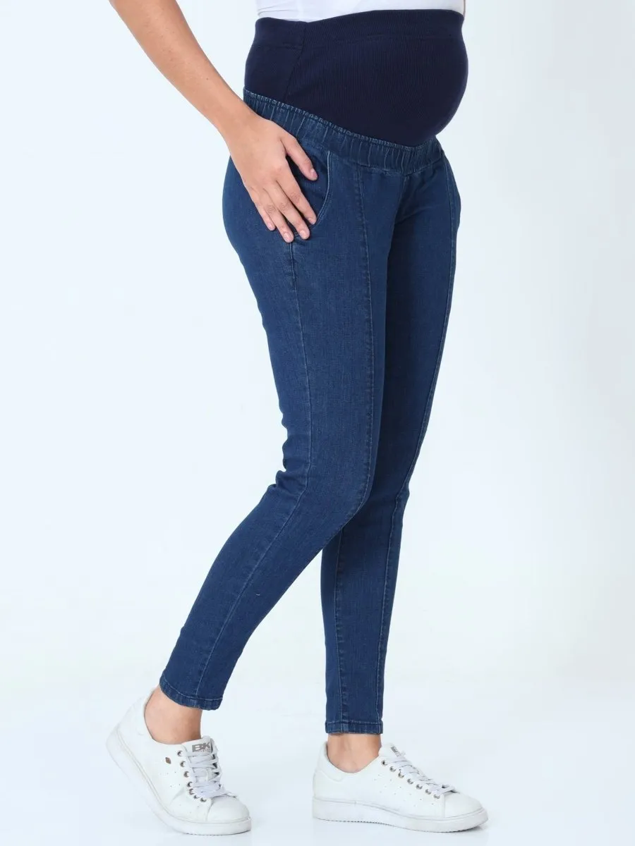 Elasticated Waist Paneled Maternity Denims with Belly Support